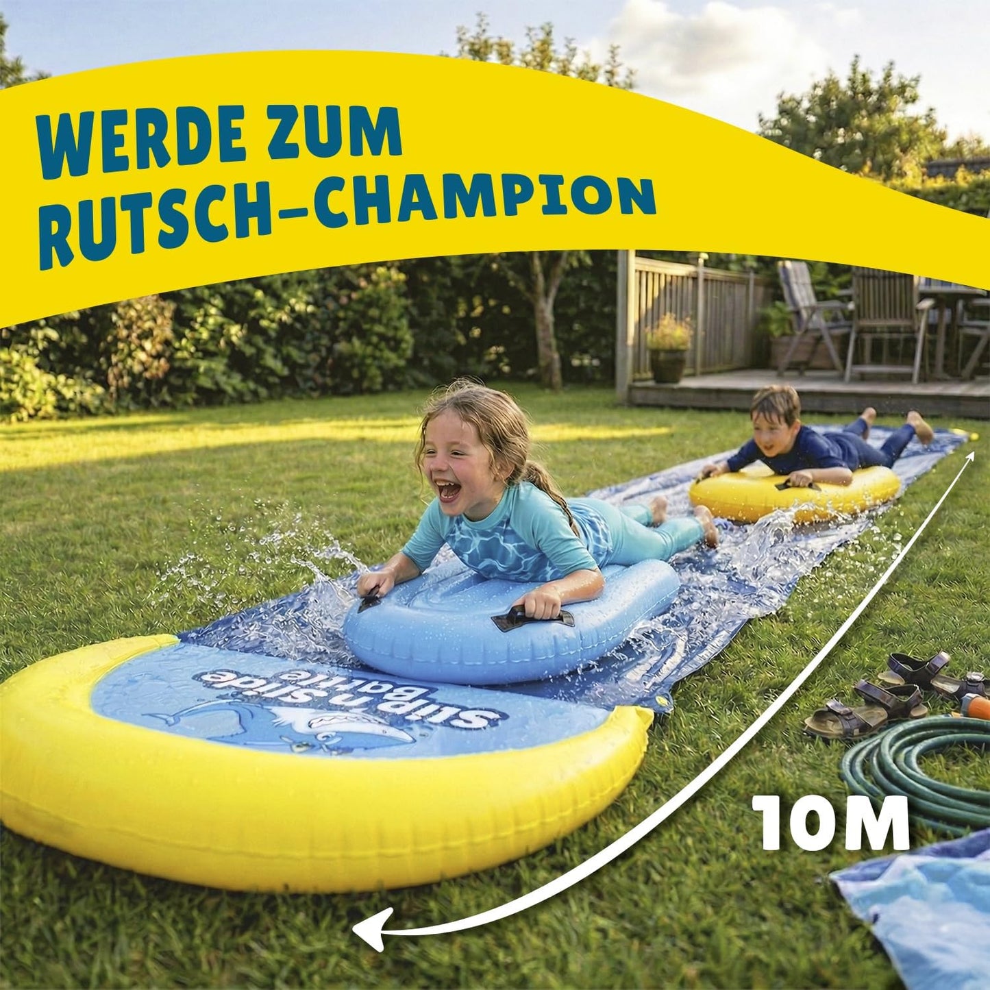 Doppelspur Wasserrutschmatte XXL mit Bodyboards, Doppel-Wasserrutsche x1 + Bodyboard