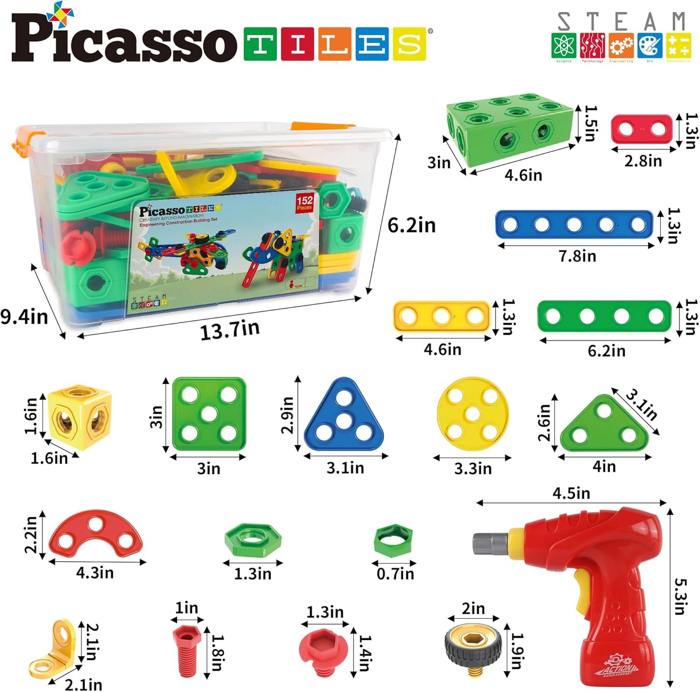 152-teiliges Kinderbauklotz-Set mit Elektroschrauber, 152 Pieces Building Block