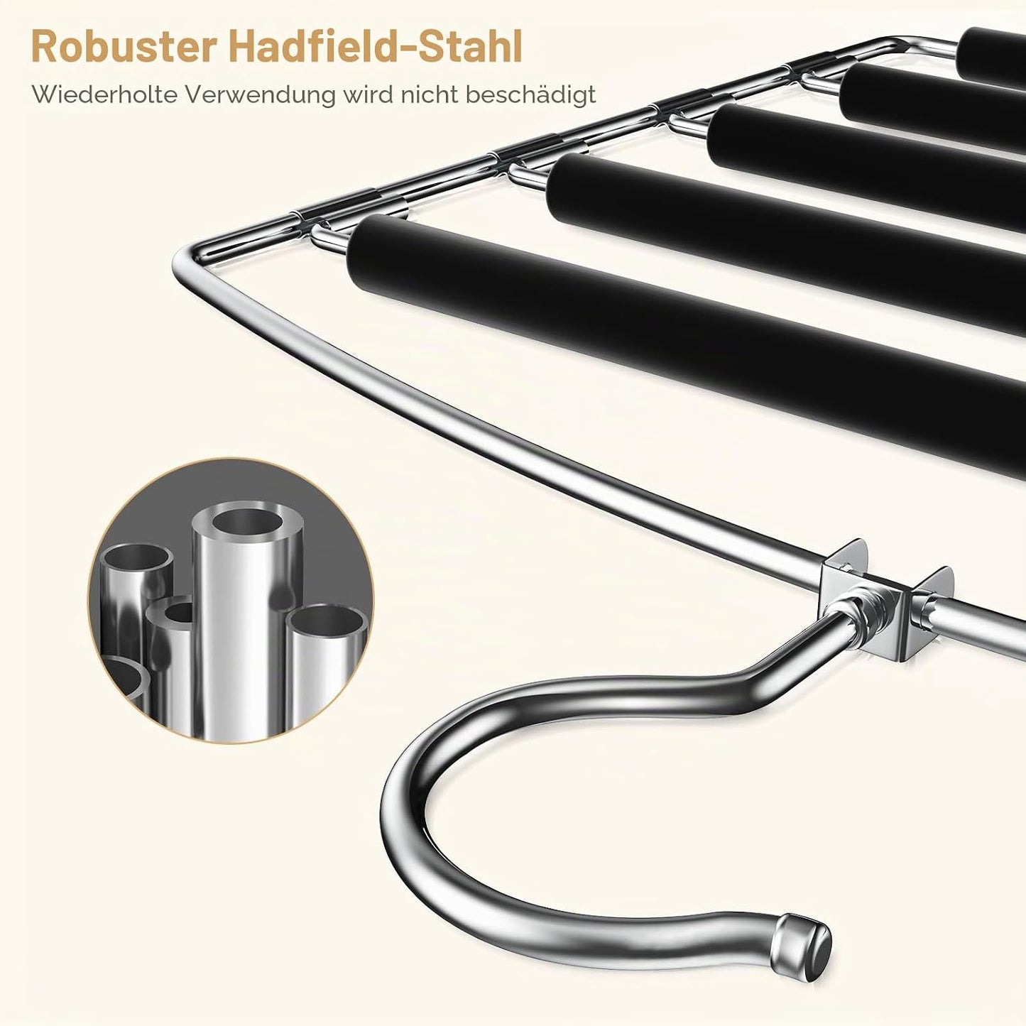 Hosenbügel mit 5 Ebenen, drehbar, rutschfest (2 Stück), Schwarz