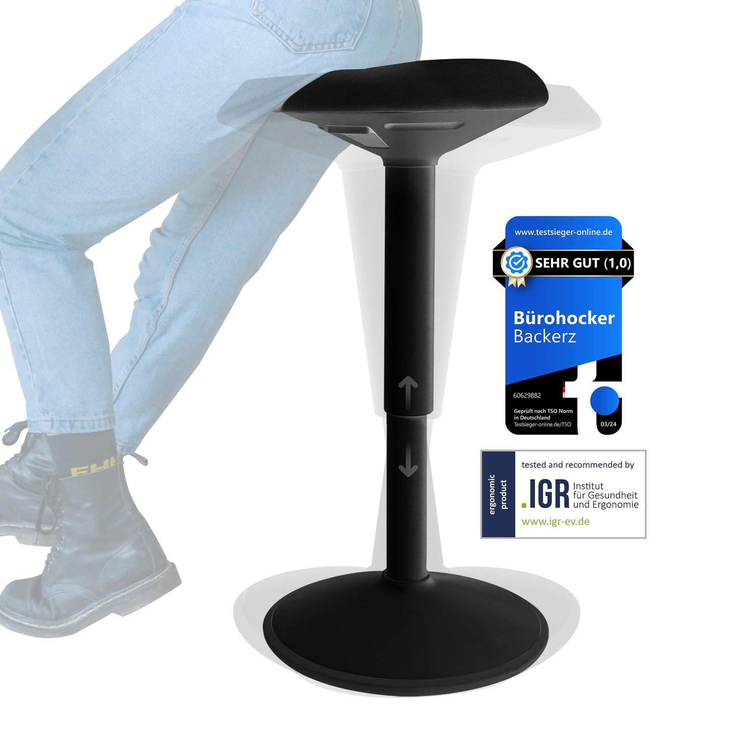 Ergonomischer Bürohocker mit Schwingeffekt, 55-80 cm Matte Black