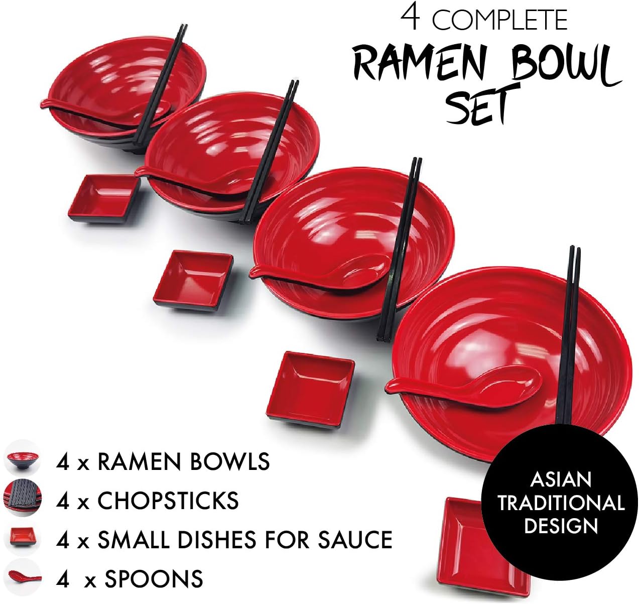 Ramen Schüssel Set, Rot 4