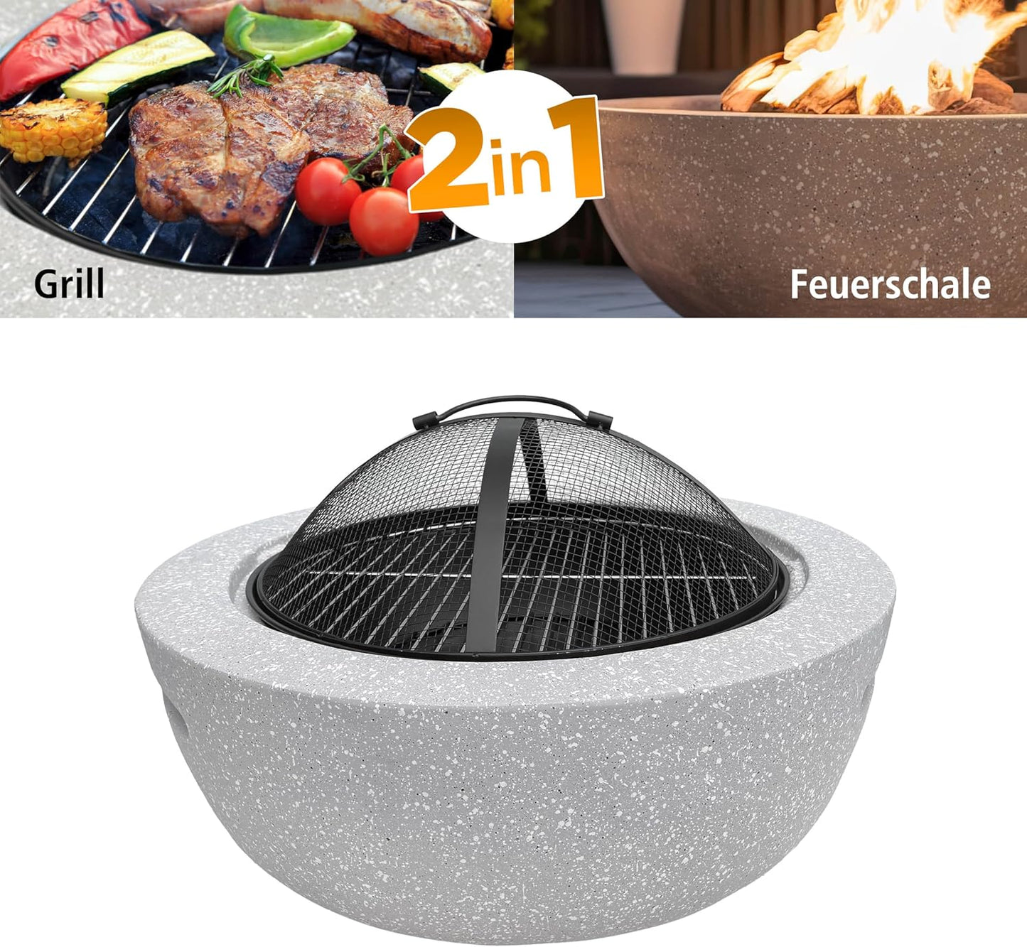 2-in-1 Feuerschale inkl. Grillrost, Schürhaken & Funkenschutz