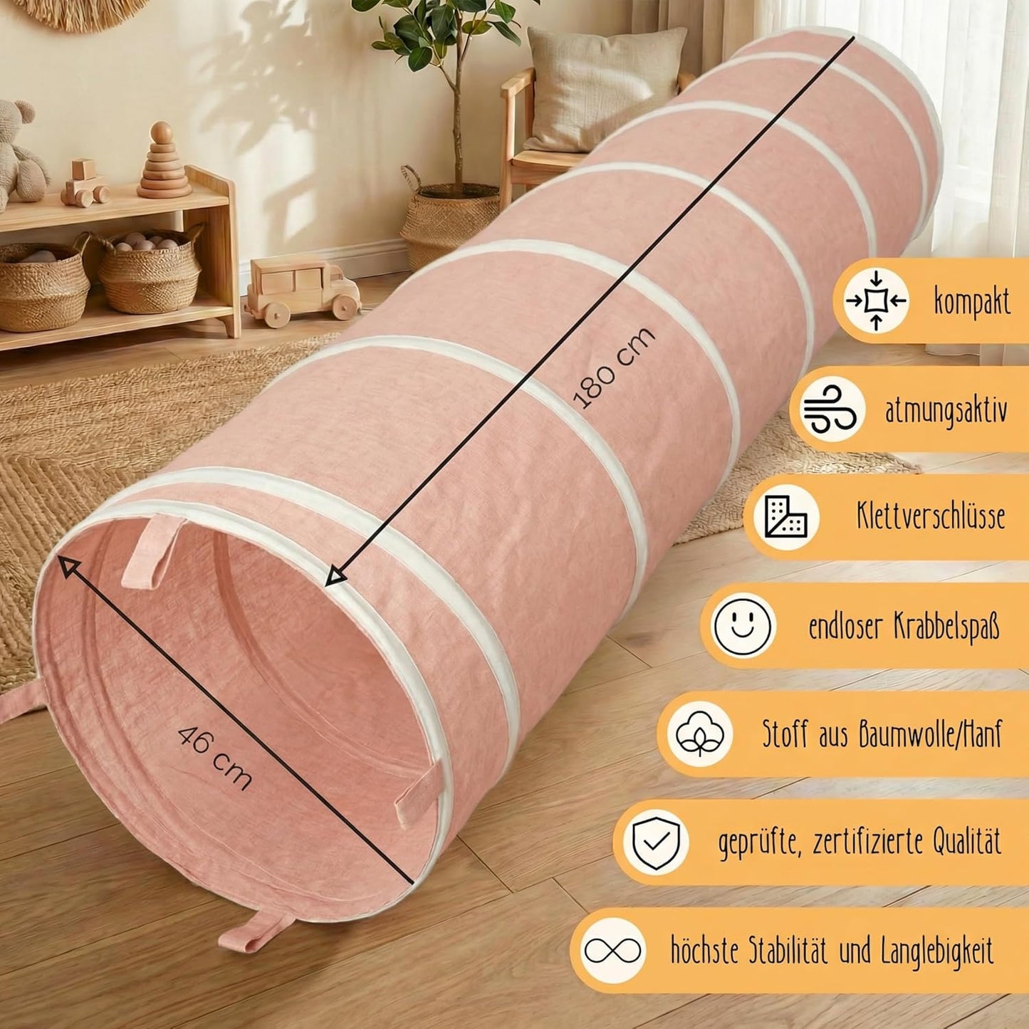 Pop-up Spieltunnel 180cm, Korallrosa