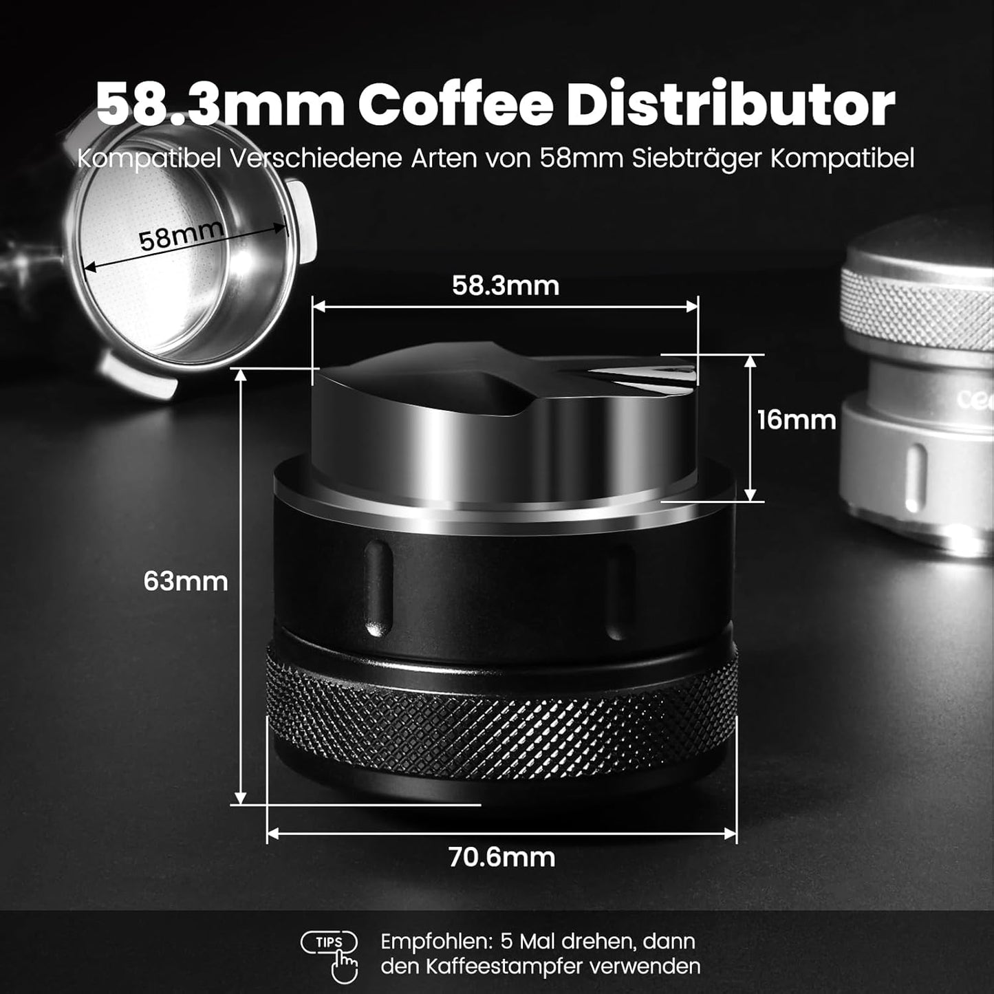 Espresso Distributor, 58 mm, 58mm Schwarz