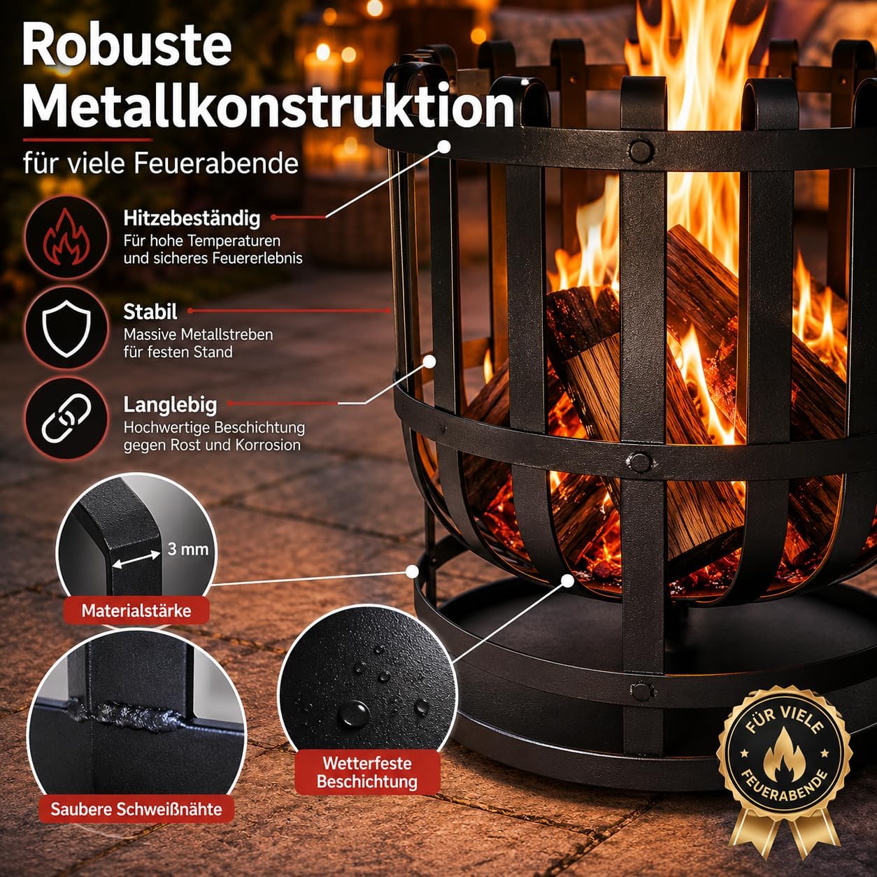 Feuerkorb mit Bodenplatte 55x40 cm