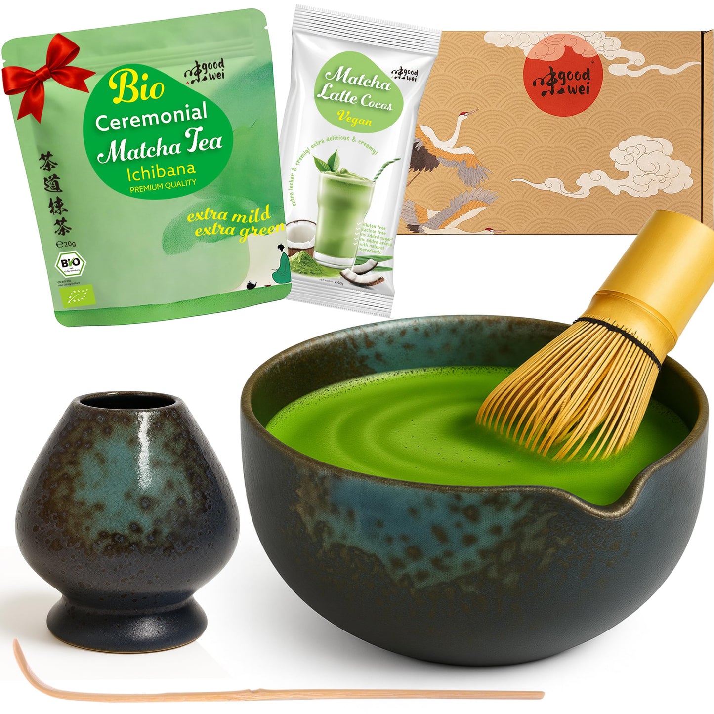 Matcha-Set mit Keramikschale und Zubehör, Rokusho