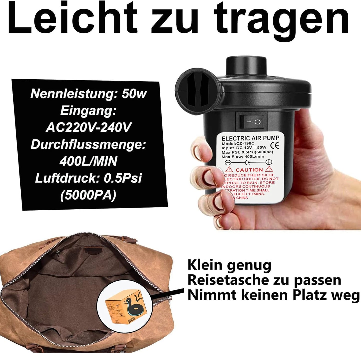 Elektrische 2-in-1 Luftpumpe, Pumpe Haus + Auto