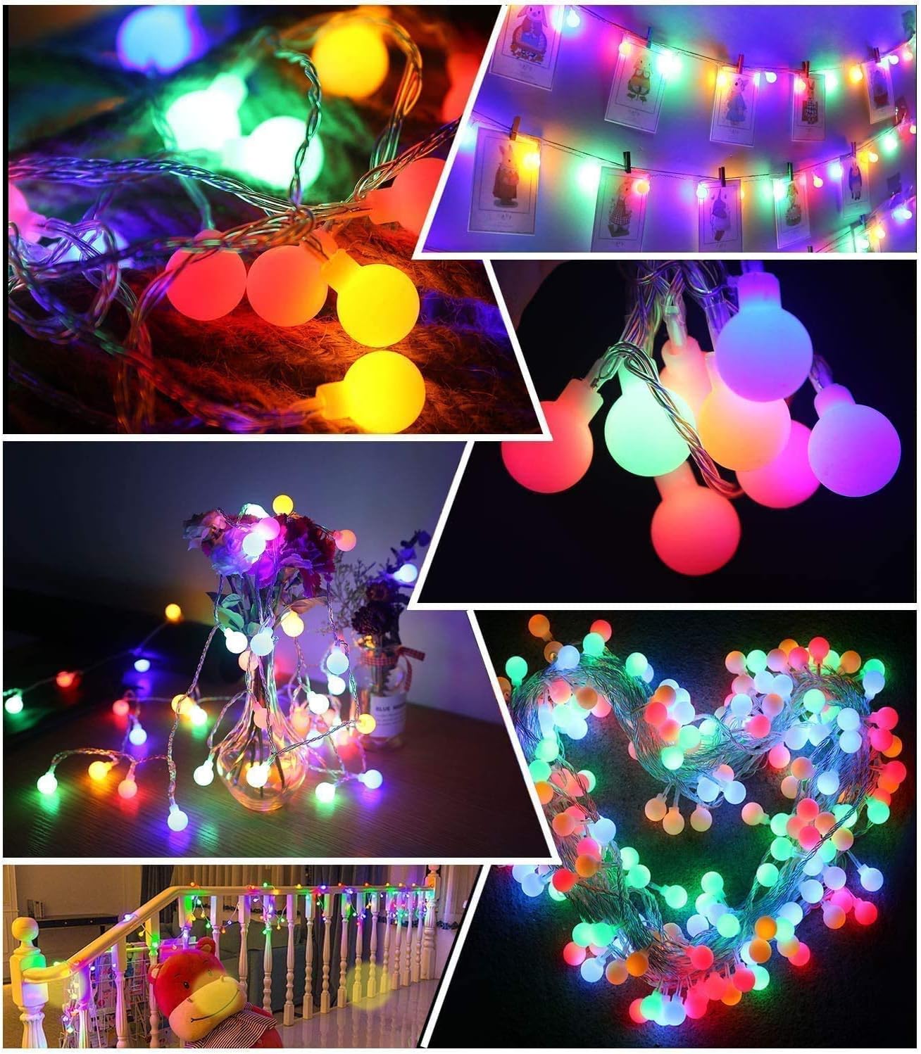 Lichterkette Kugel, 100LED Bunt