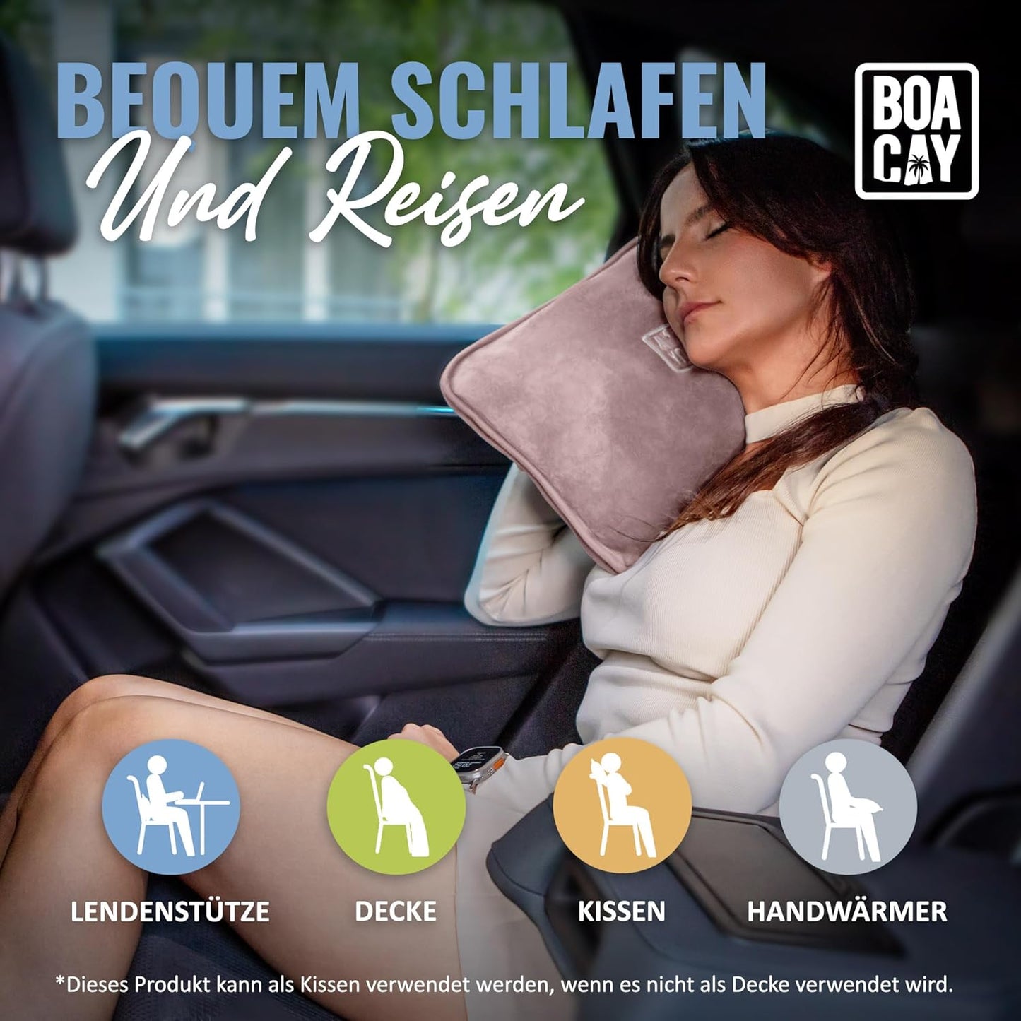 Weiche Reisedecke für Flugzeug & Auto, Rosa