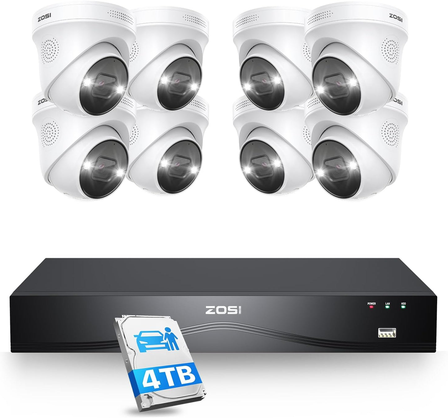 4K PoE Überwachungskamera-Set mit Personenerkennung, 8 Kameras C225, 8 Kameras C225
