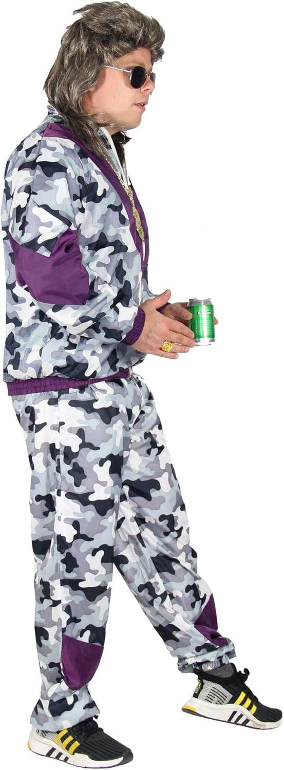80er Jahre Trainingsanzug, S Camouflage Grau