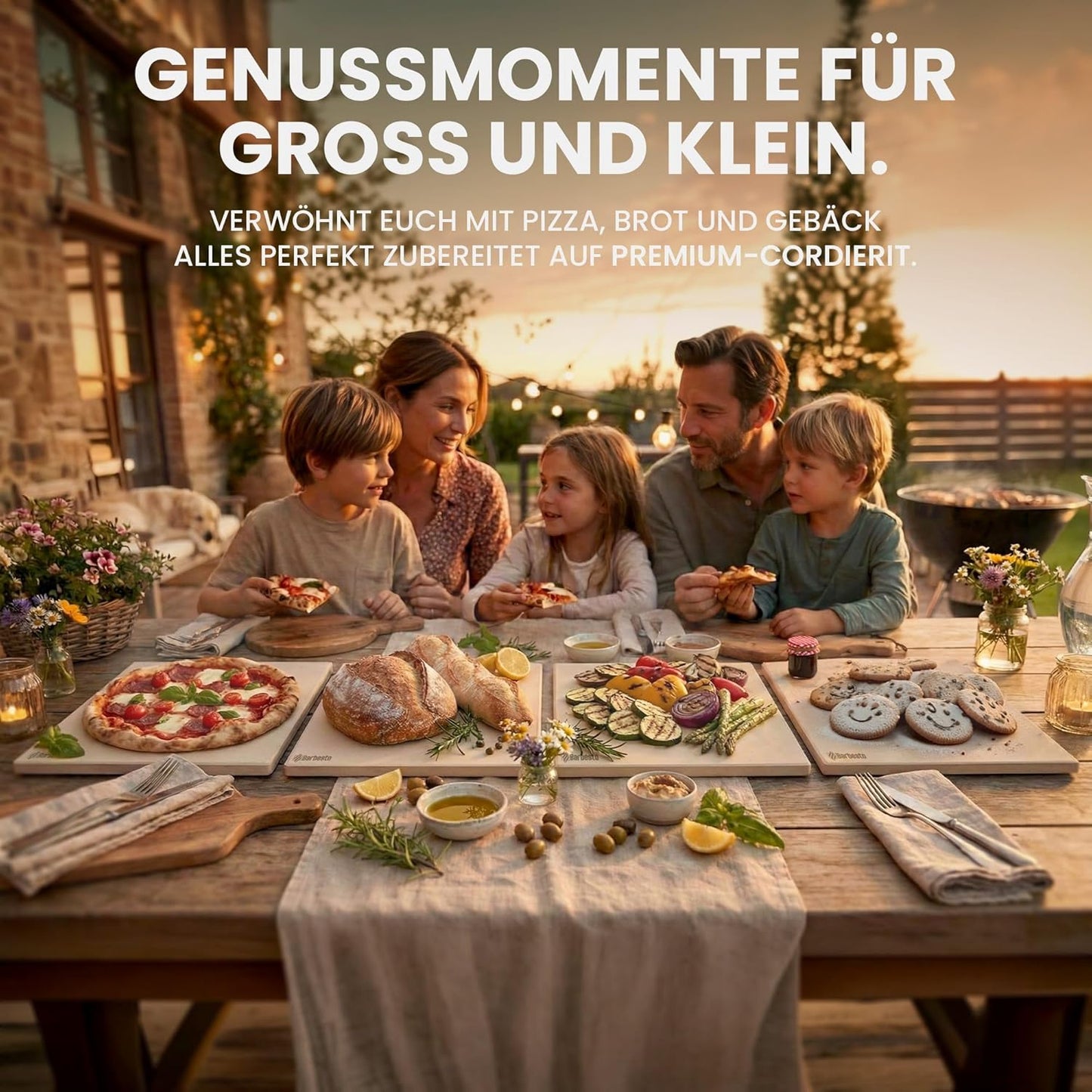 Pizzastein für Backofen & Grill mit Rezeptbuch, 38x30 cm