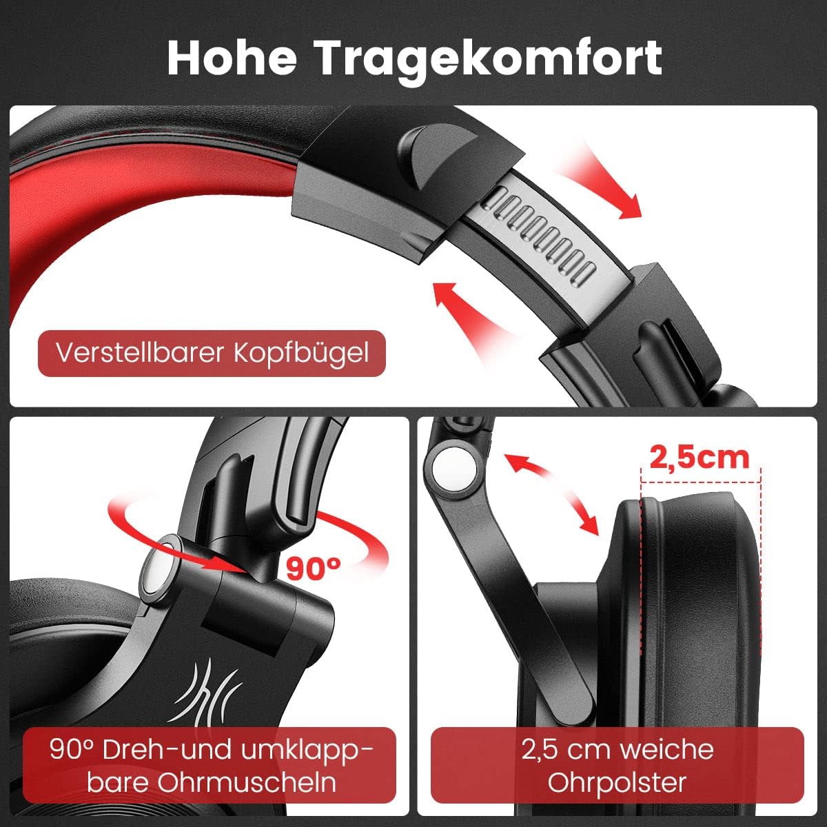 Fusion A71 DJ Kopfhörer Over Ear mit Share Port, Rot A71