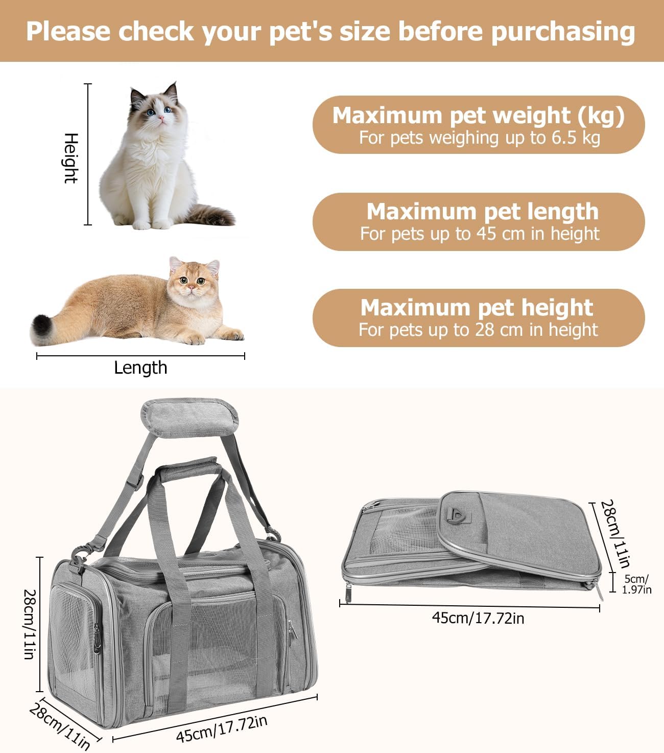 Faltbare Haustier-Transporttasche, Grey L