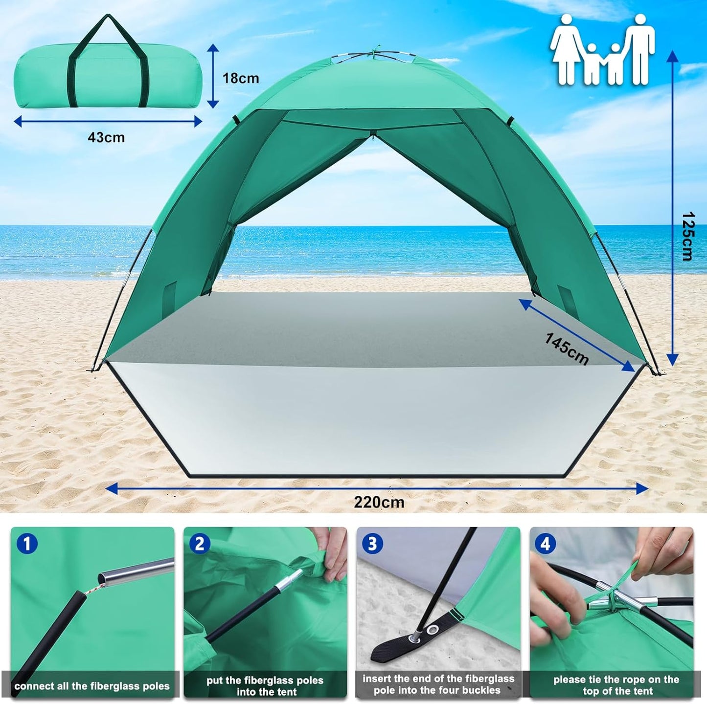 Strandmuschel XXL, Grün./ 3-4 Personen