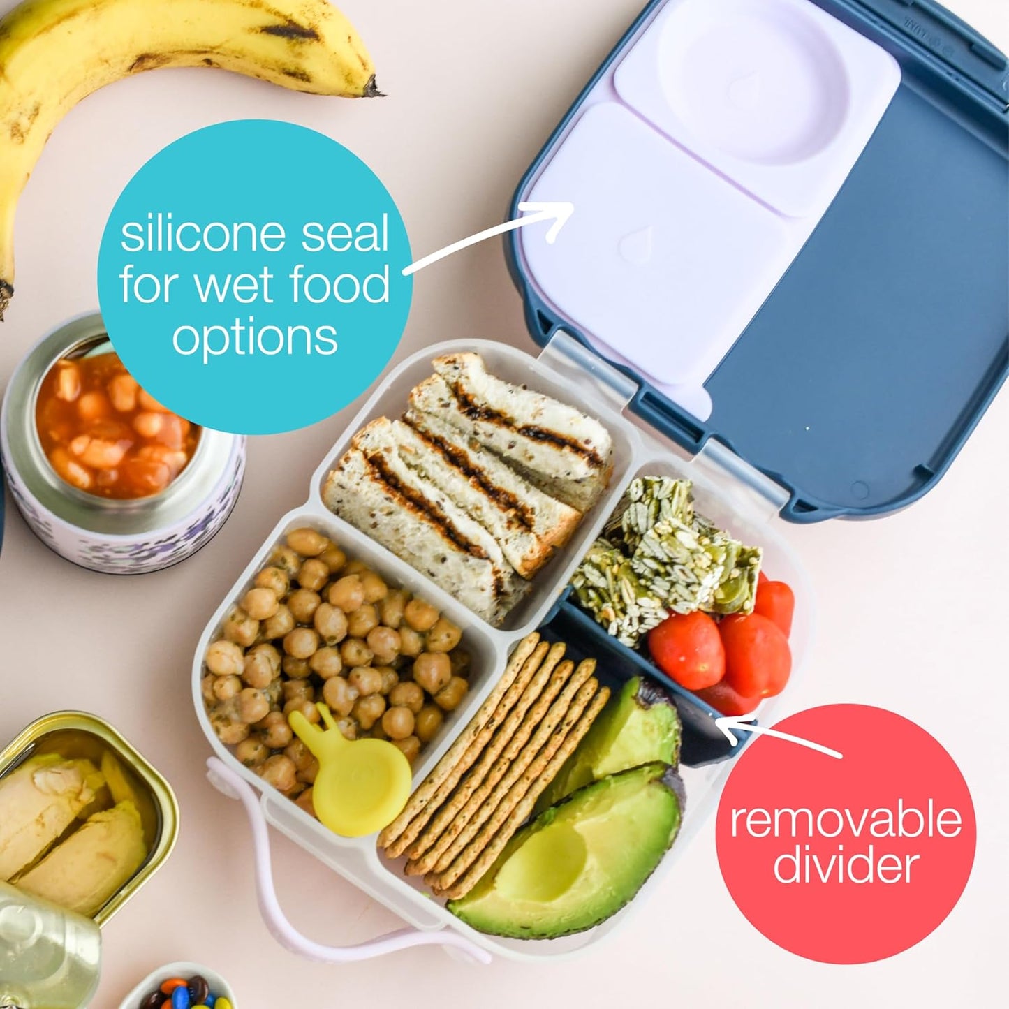 Mini Bento-Box mit 3 Fächern (2 auslaufsicher), Lemon Twist