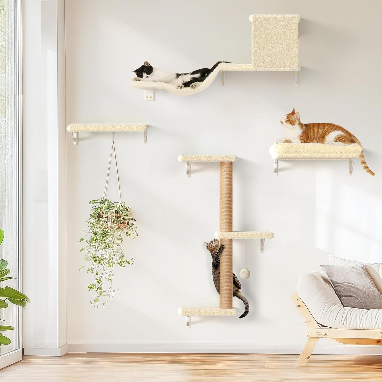 10-teiliges Kletterwand-Set mit Hängematte, Beige