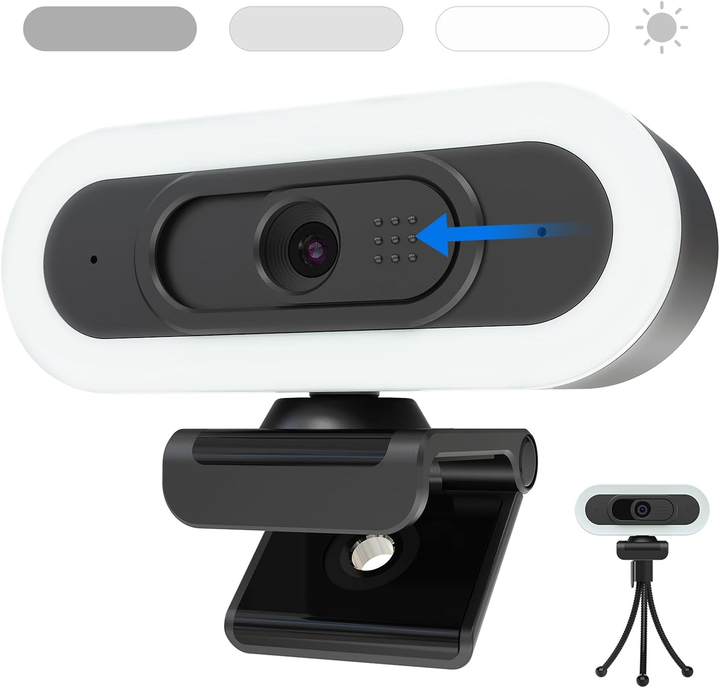 Webcam HD 2K mit Ringlicht und Autofokus, W4LS 2K