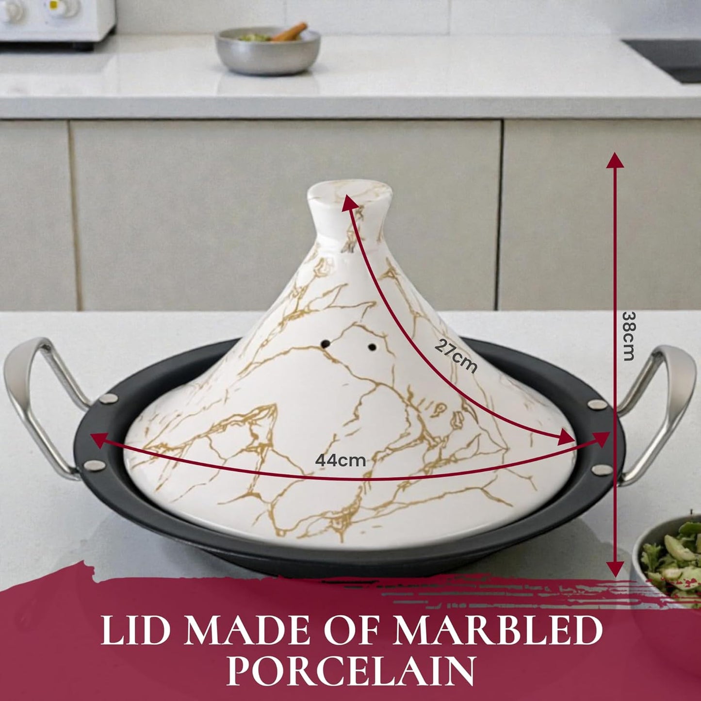 Tajine mit Keramikdeckel, Weiss 38 cm