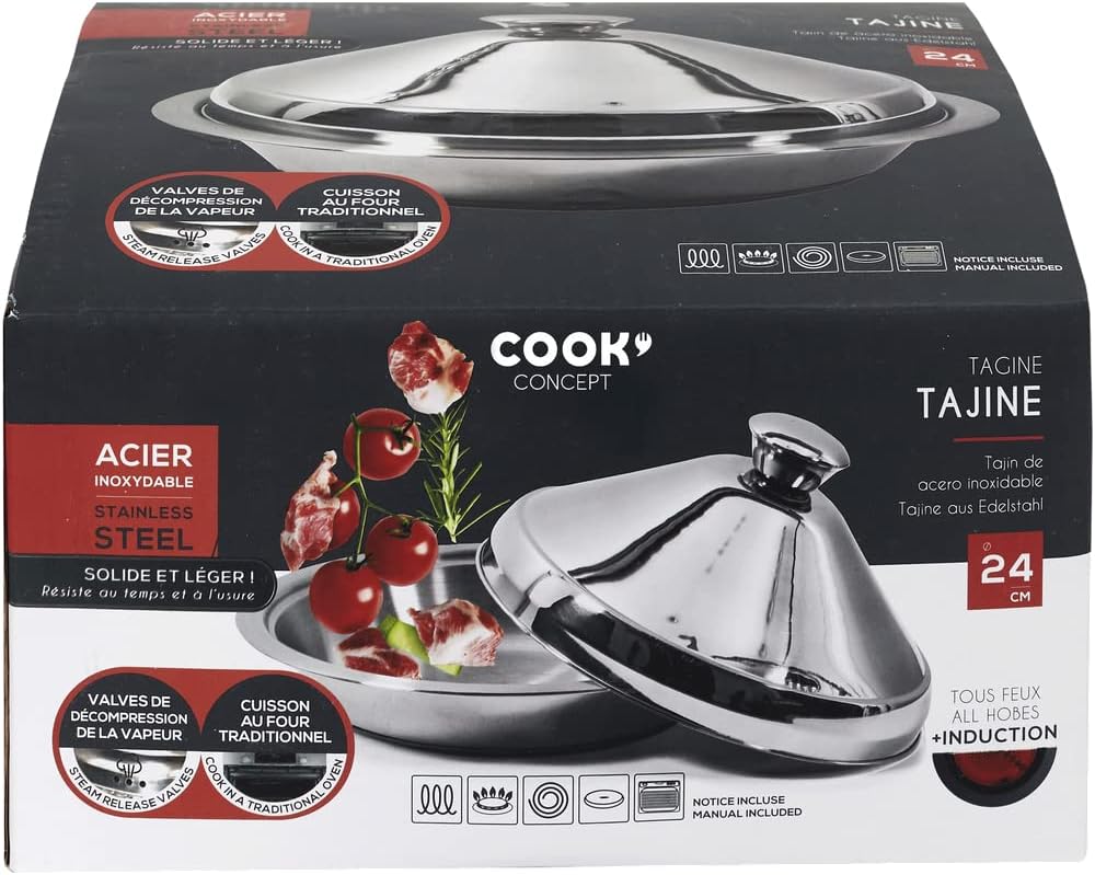 Tajine aus Edelstahl, 24 cm, zum Kochen