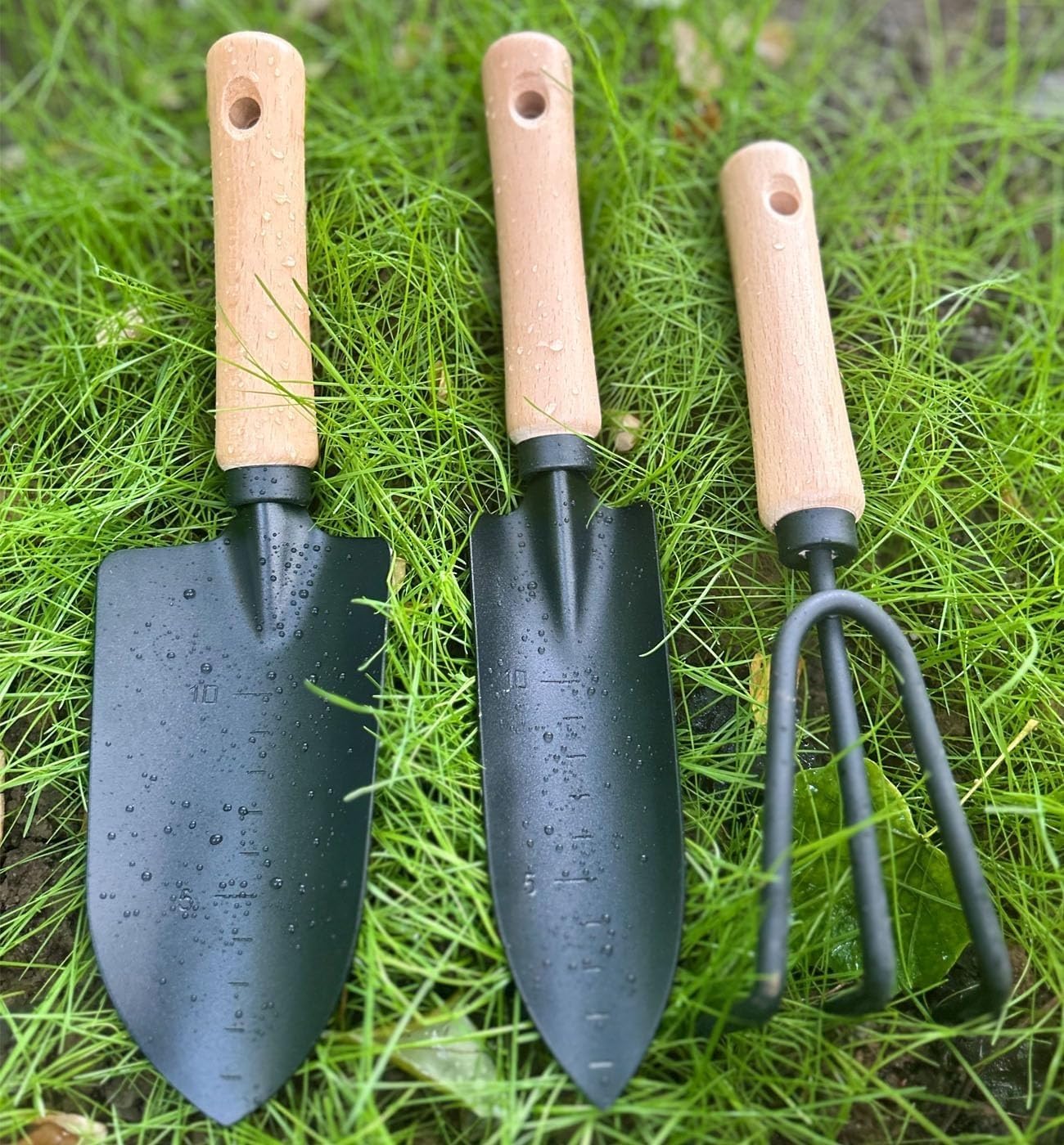 3-teiliges Gartenwerkzeug-Set, Large Set Schwarz