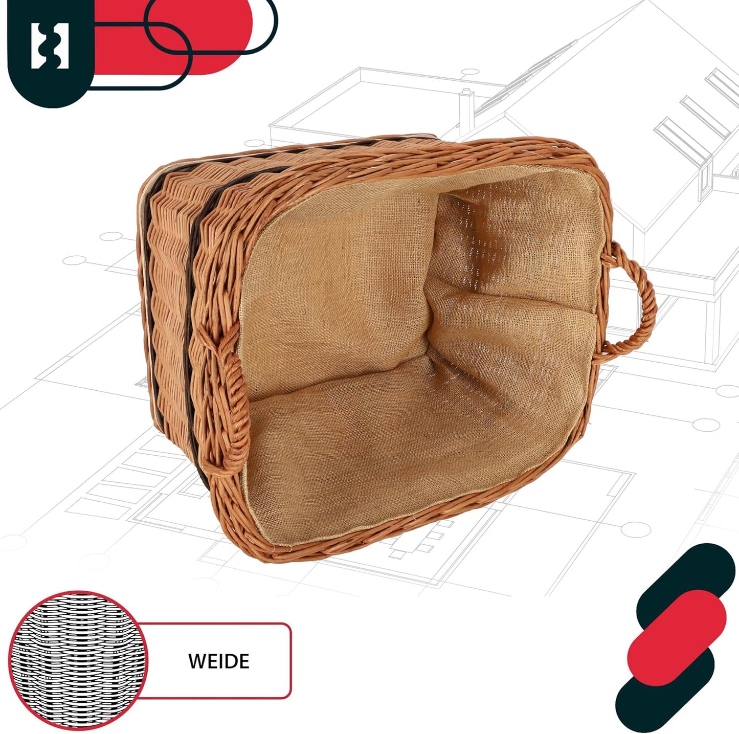 Weidenkorb für Brennholz, Zweifarbig 55x45 cm