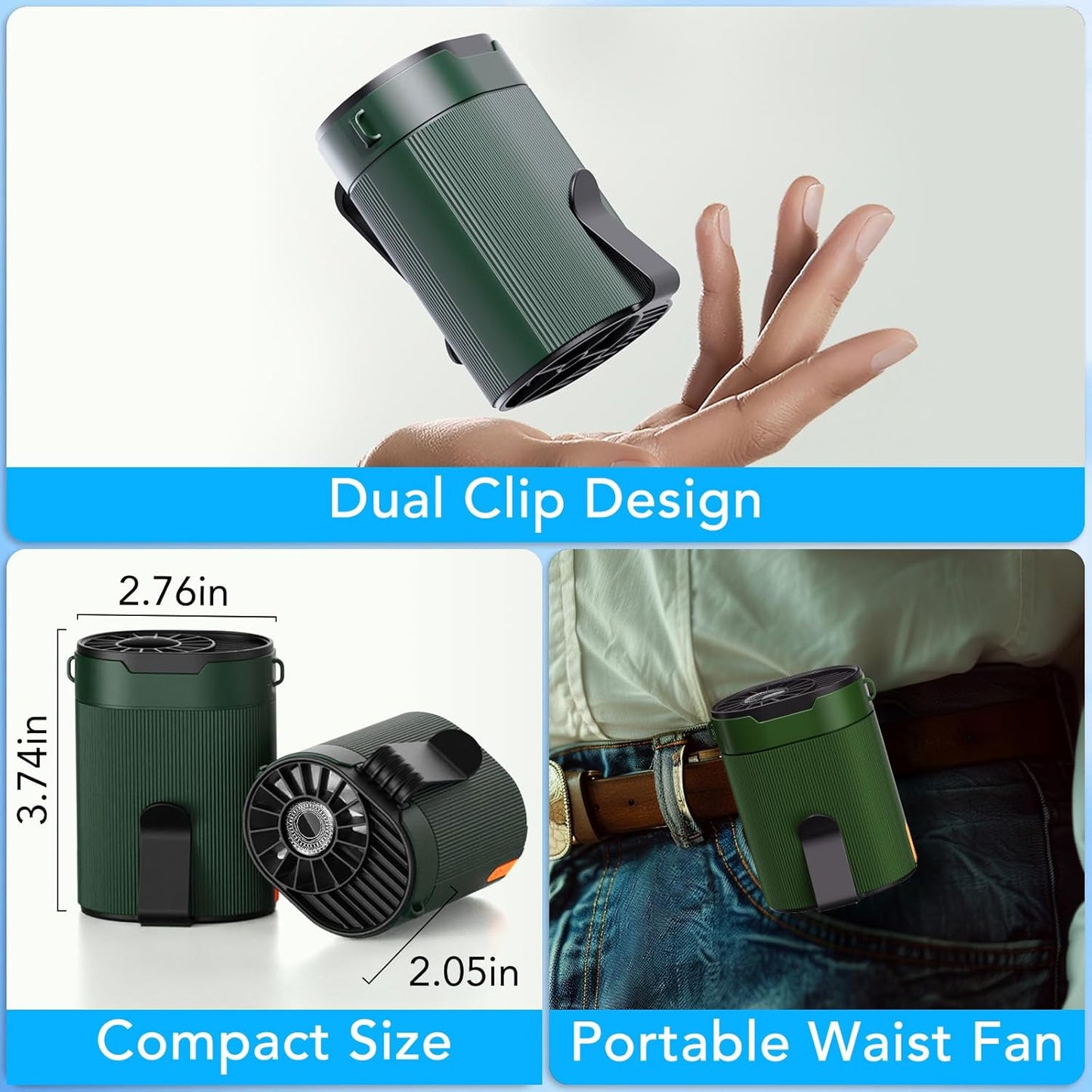Tragbarer Akku-Ventilator Y1 mit Clip und 4 Stufen, Y1-grün