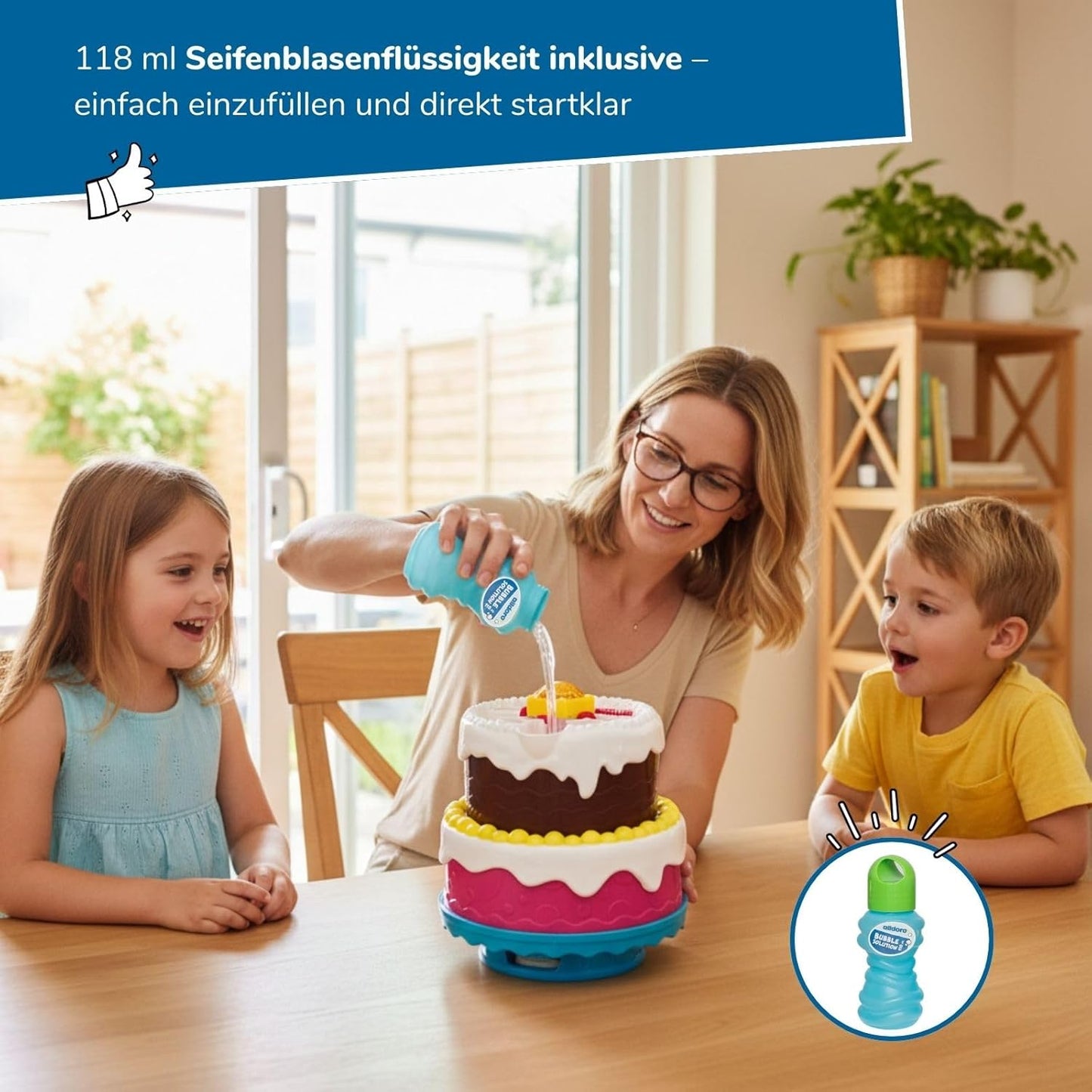 Seifenblasenmaschine mit Licht & Sound, Seifenblasenmaschine Torte