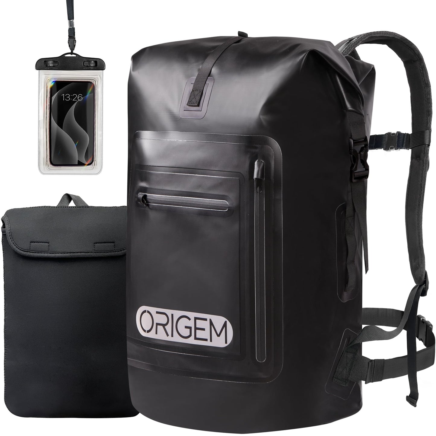 Wasserdichter Rolltop-Rucksack, 85L, Schwarz 85L