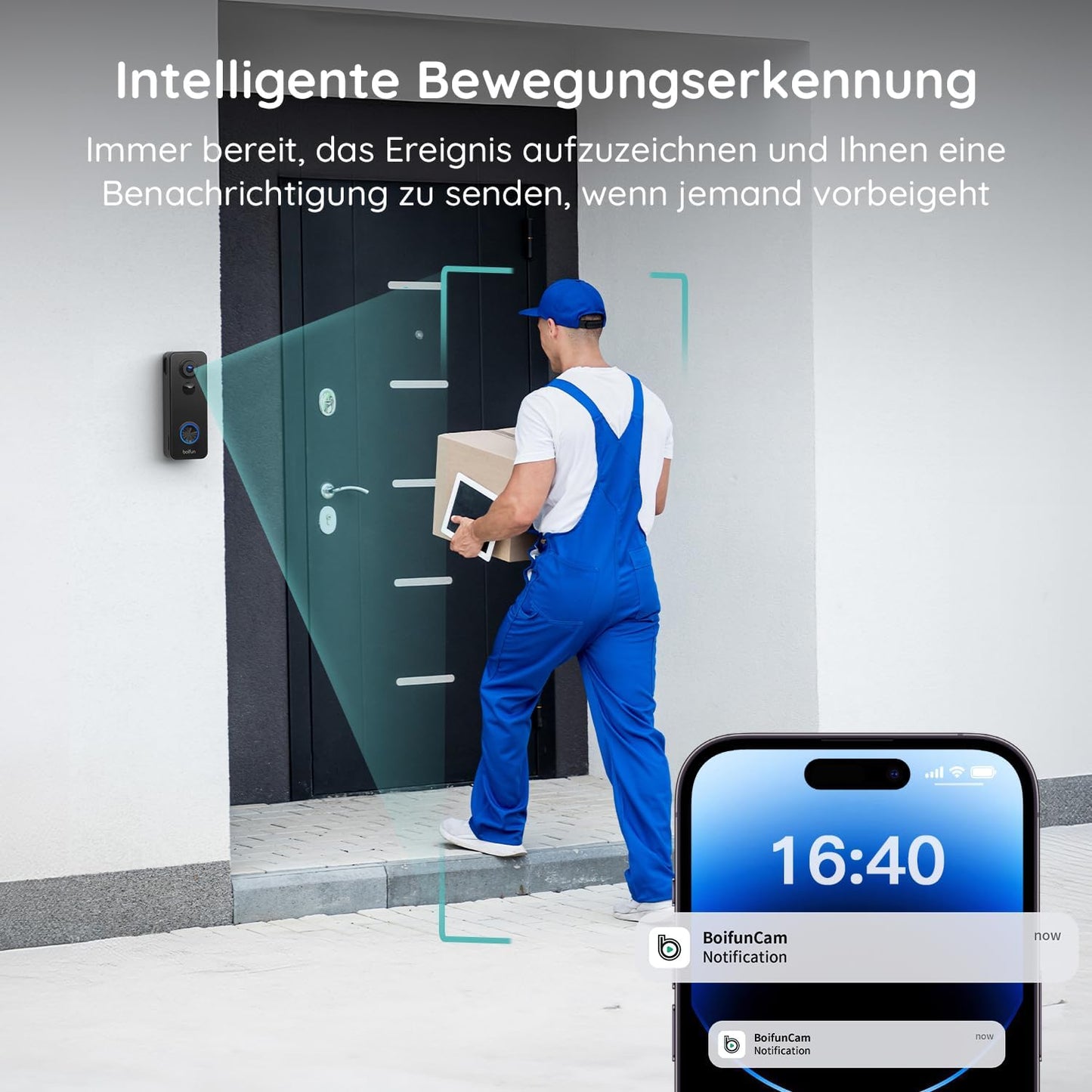 2K Video-Türklingel J7 mit Kamera und AI-Erkennung, DOORBELL DE J7
