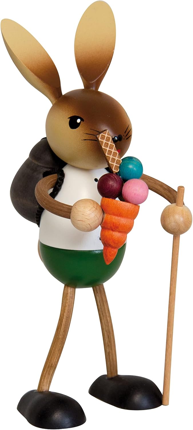 Osterhase mit Eis und Wanderstock, Kuhnert Hase mit Eis, Rucksack und Wanderstock