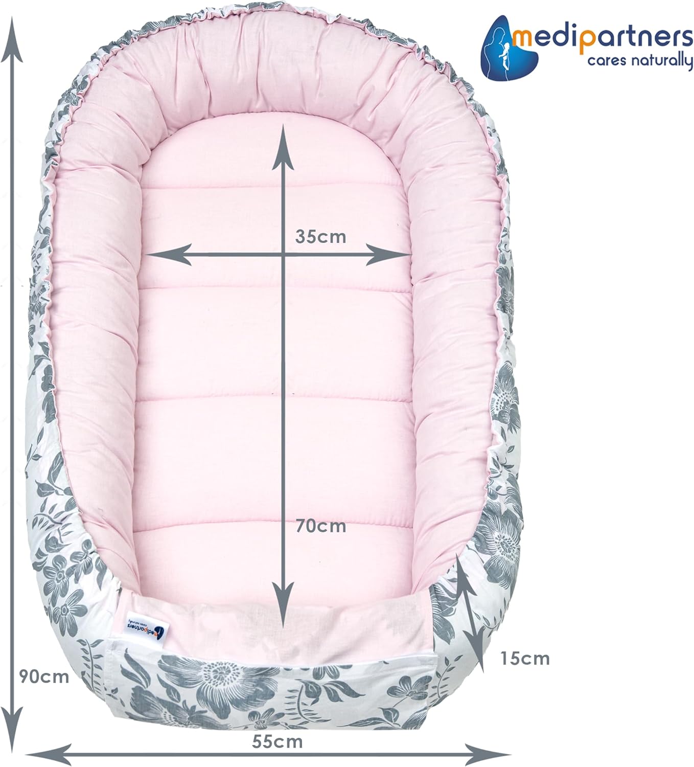5-teiliges Babynest Set Berry, Berry mit Rosa Minky