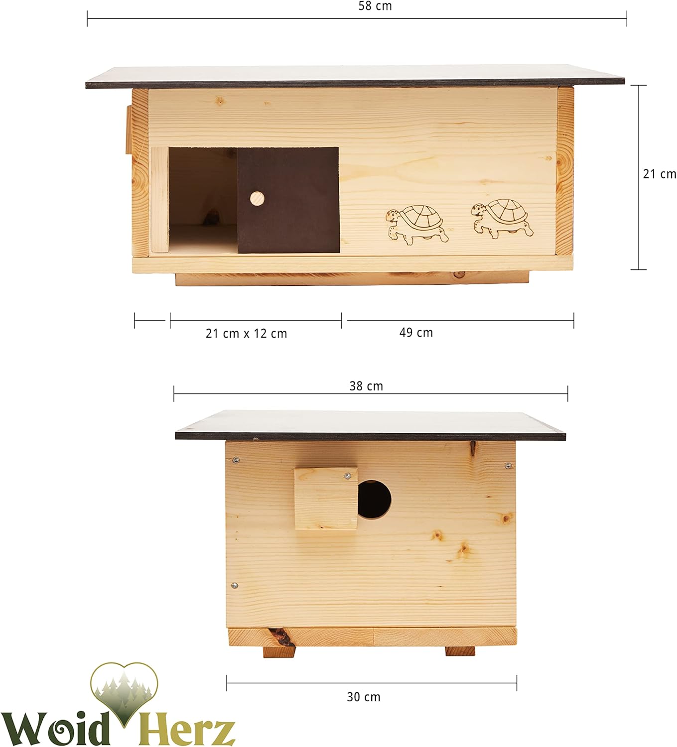 Premium Schildkrötenhaus aus Vollholz, Lasiert
