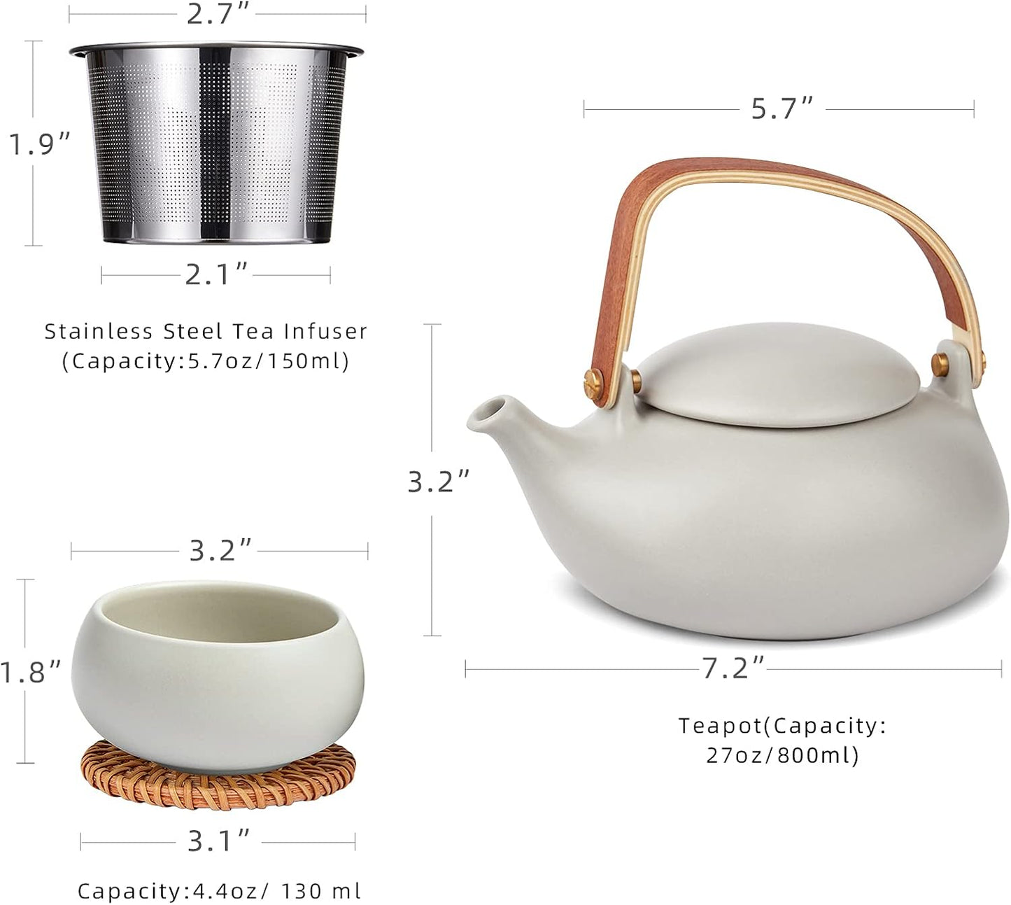 Teekanne mit Sieb, 10-grau Teeservice-4 Tassen