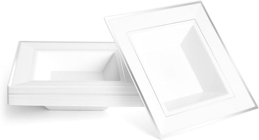 100er-Set quadratische Plastik-Suppenteller, 100 Stück