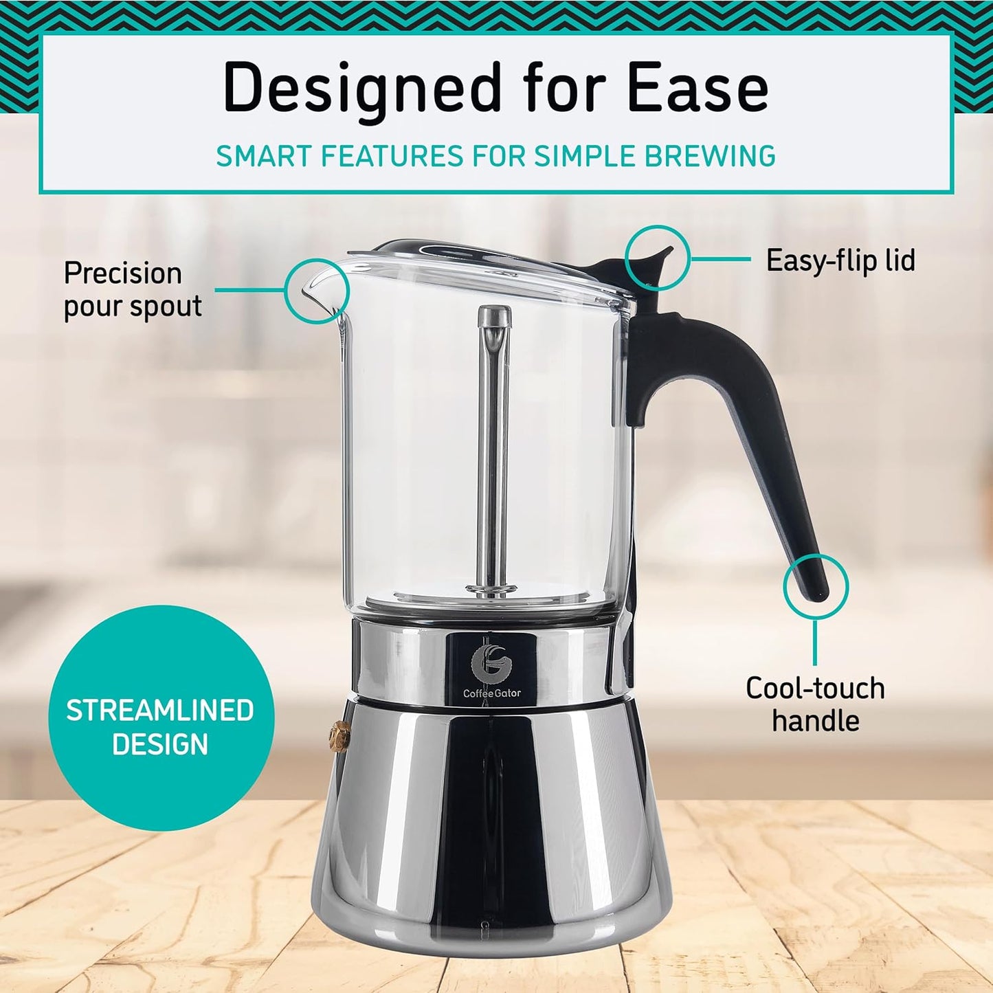 Espressokocher aus Glas für 4 Tassen, Edelstahl 4 Tasse/200ml