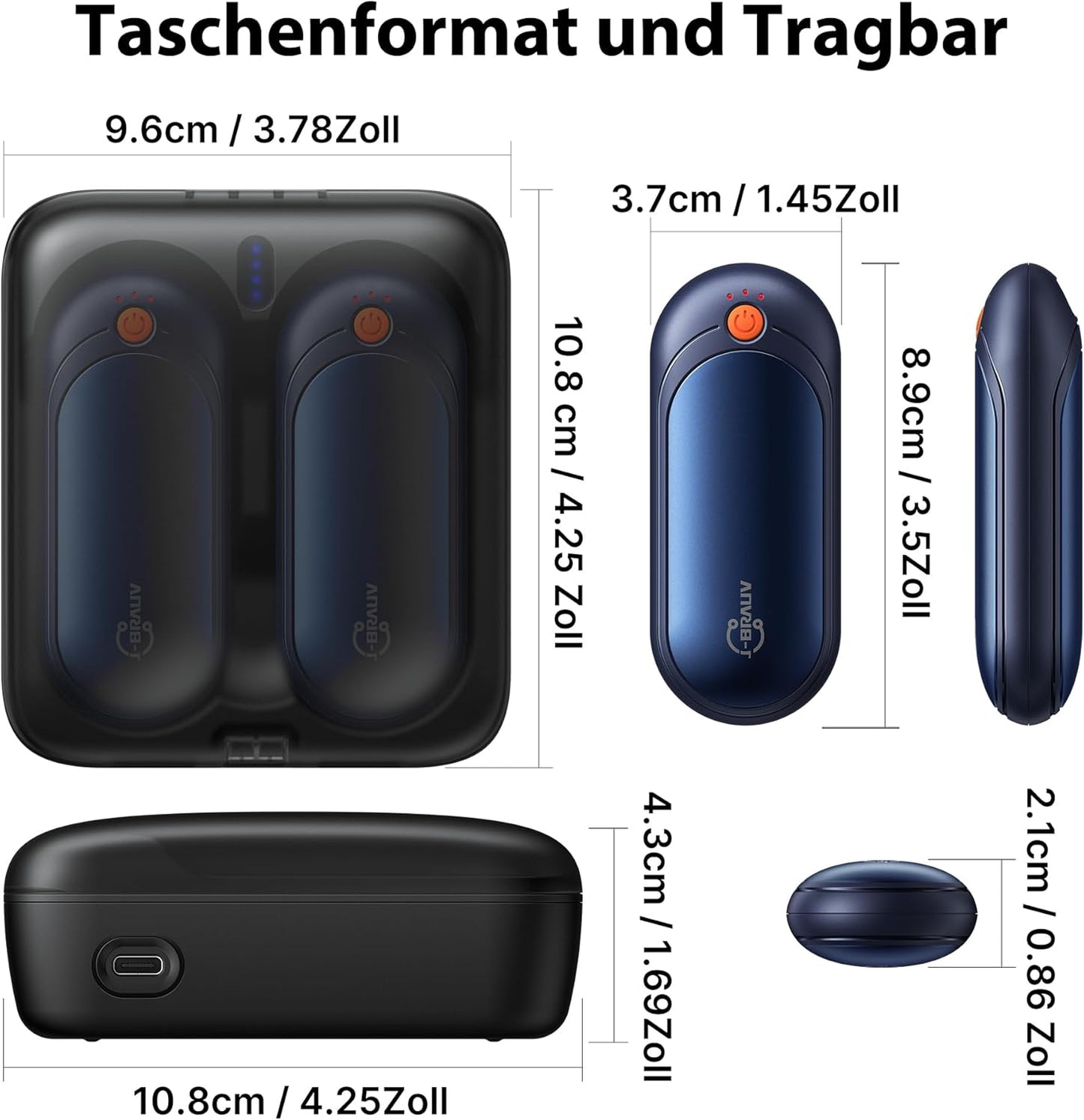 2er-Set Elektrische Handwärmer, Darkblue Pocket Size