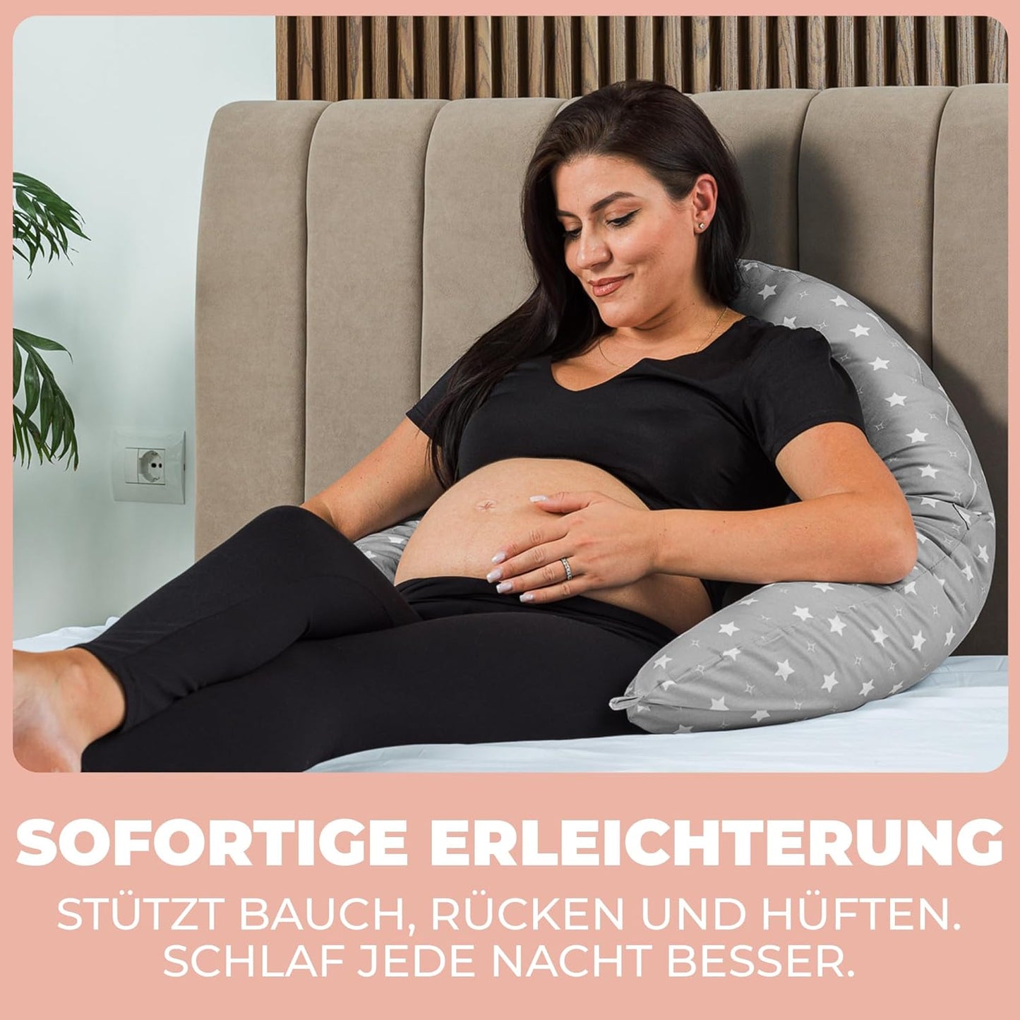 Still- und Schwangerschaftskissen XXL, Stillkissen XXL Grau mit Weissen Sternen