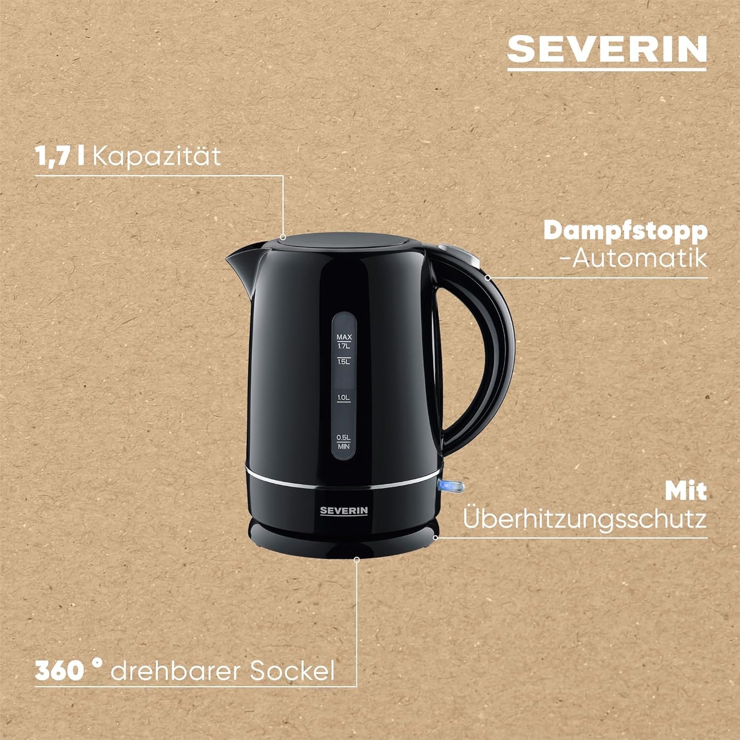 Wasserkocher WK 4322, Schwarz / Silber