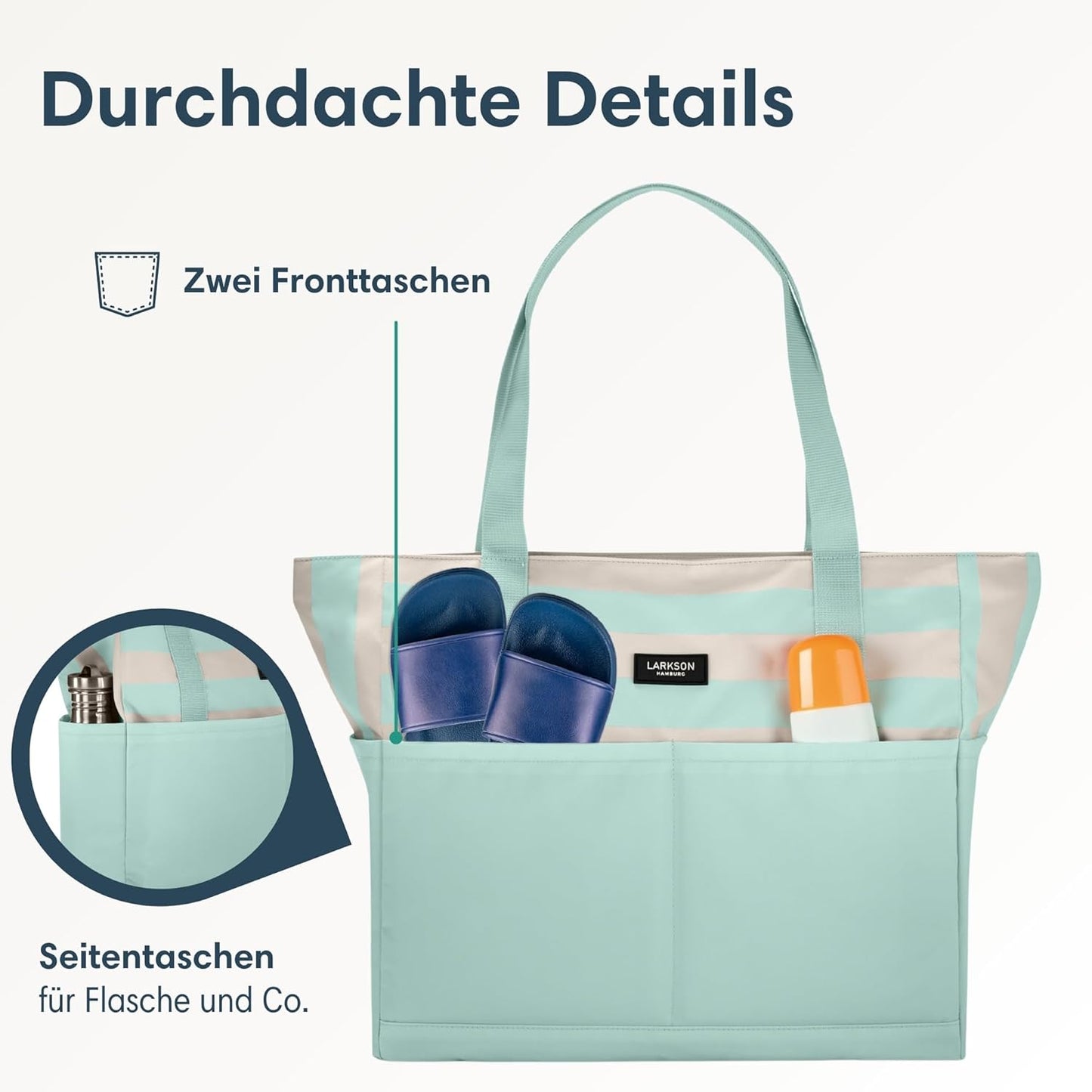 Grosse Strandtasche Linn mit Reissverschluss, Mint
