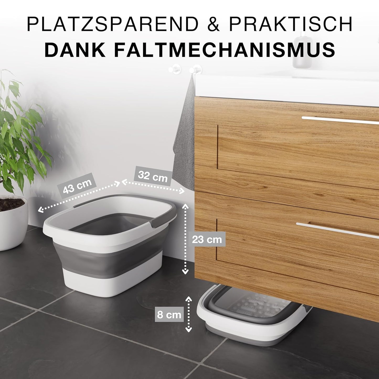 Faltbare Fussbadewanne mit Massage-Noppen, Grau/ Weiss