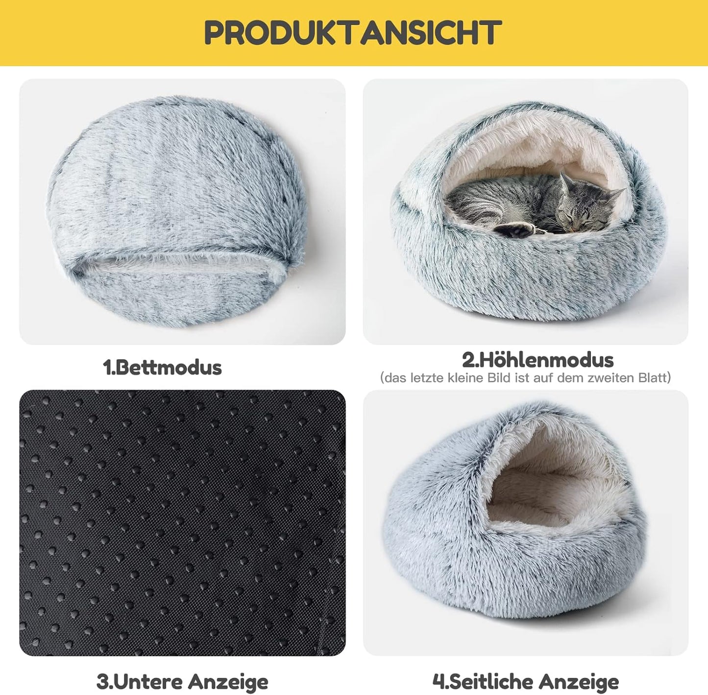 Gemütliches Katzenbett mit Decke, waschbar, Grau-1