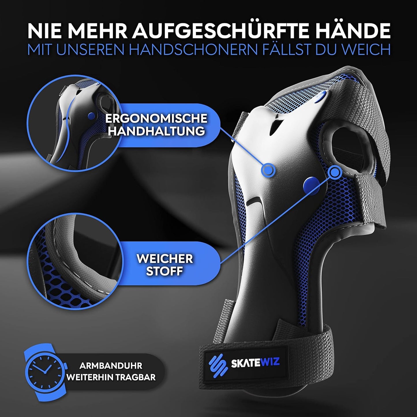 Skate Protektoren, M/L - Kids/Teens Blau Schwarz
