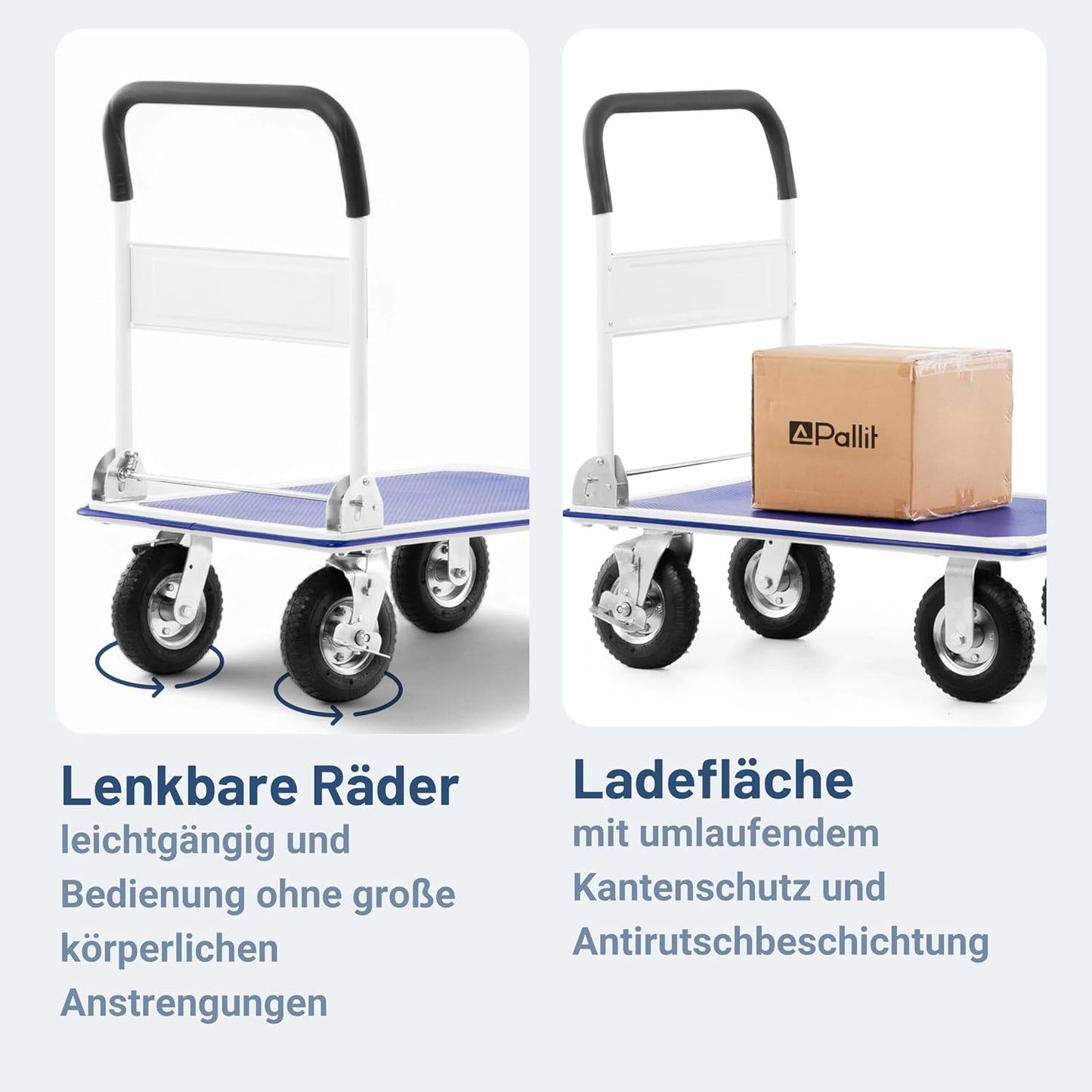 Klappbarer Transportwagen mit lenkbarer Luftbereifung