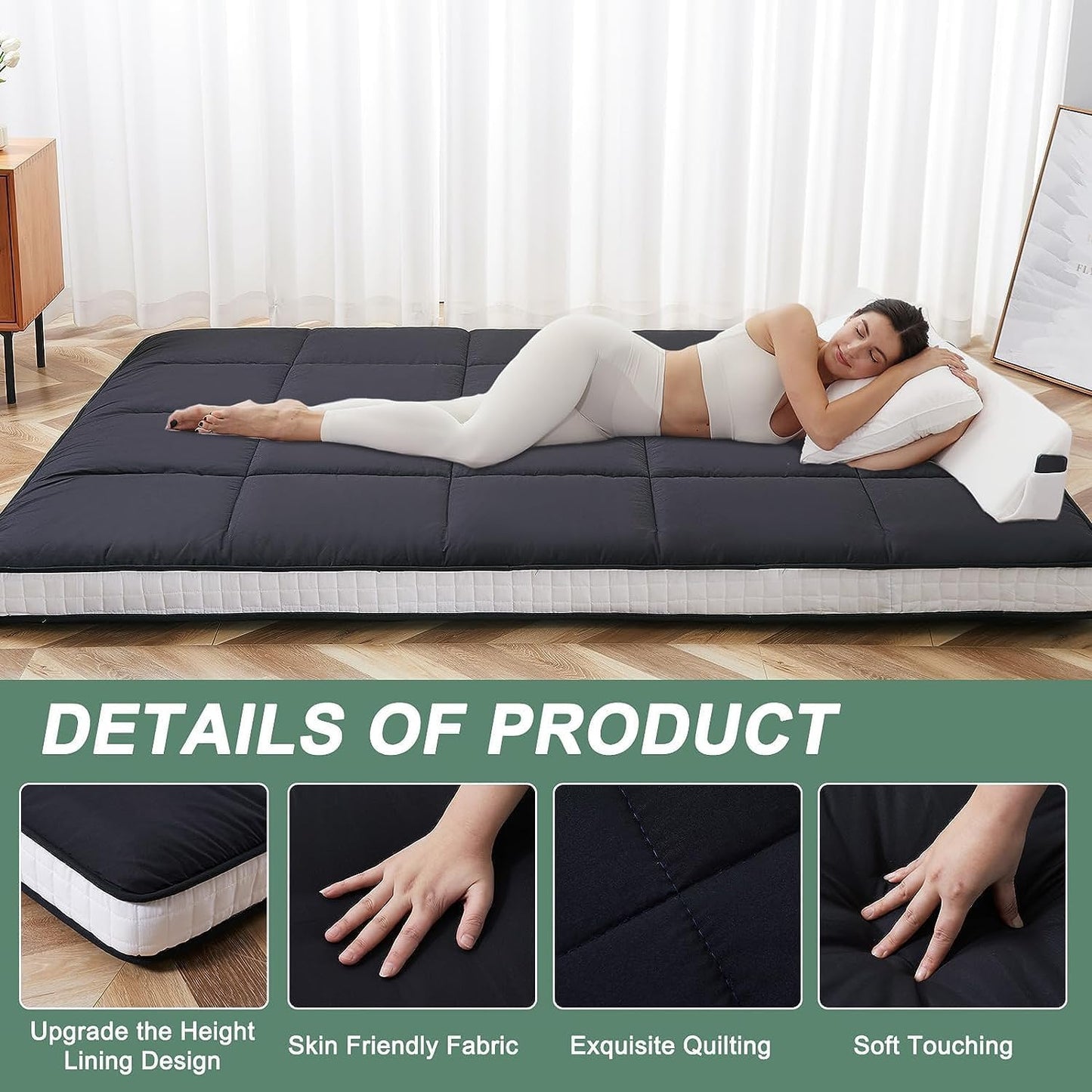 Futon Klappmatratze, 153*203*10CM Schwarz