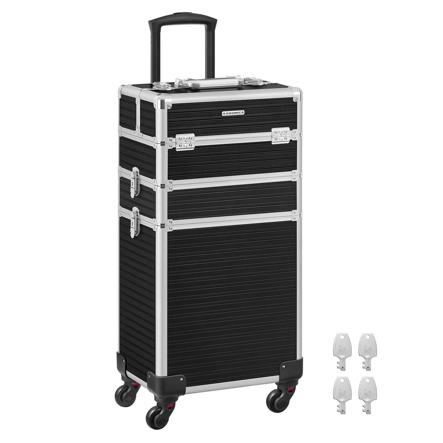 3-in-1 Kosmetikkoffer Trolley mit 360° Rollen, JHZ014B01, Schwarz 3 in 1 (34 x 24 x 70,5 cm)