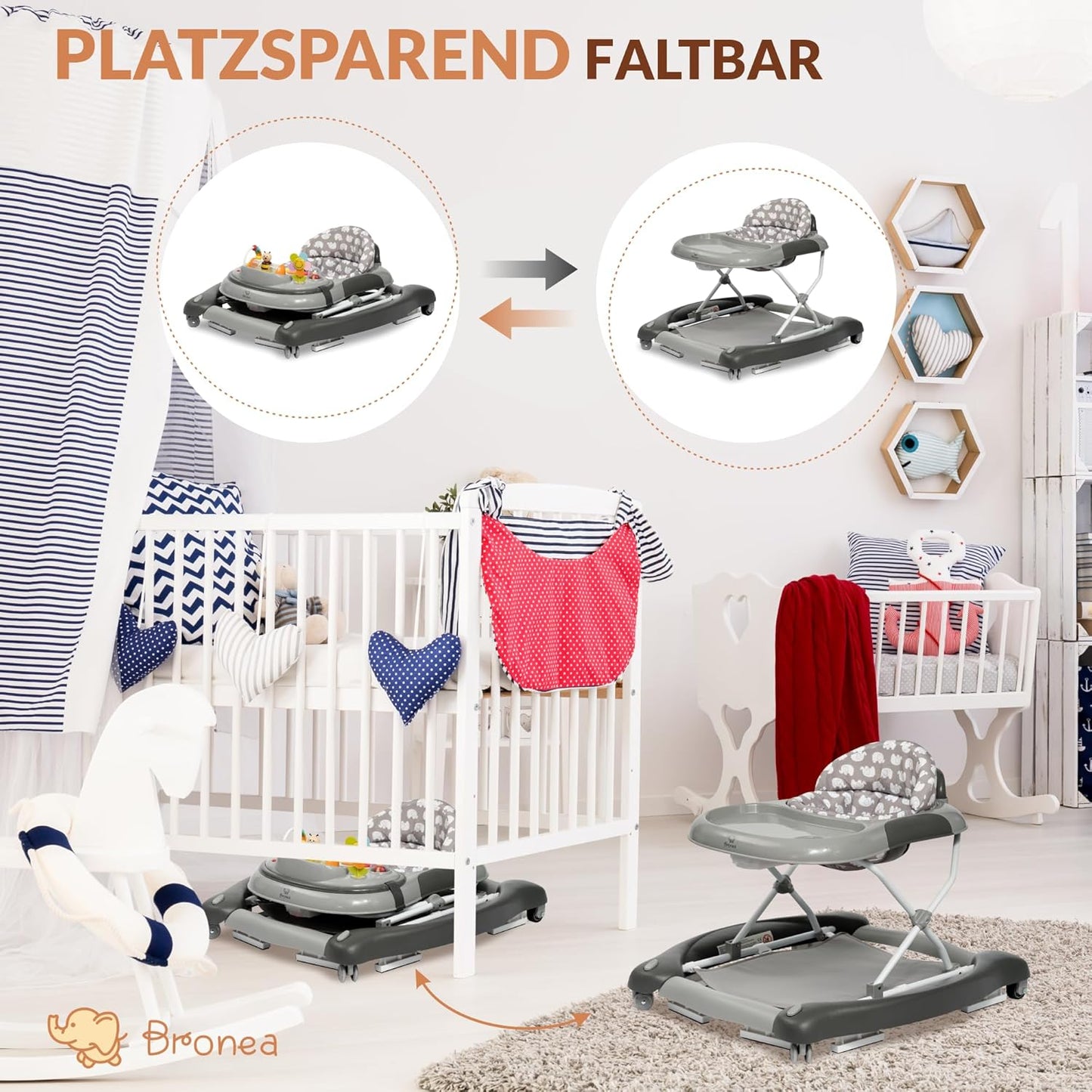 4-in-1 Babywalker mit Schaukelfunktion, Grau