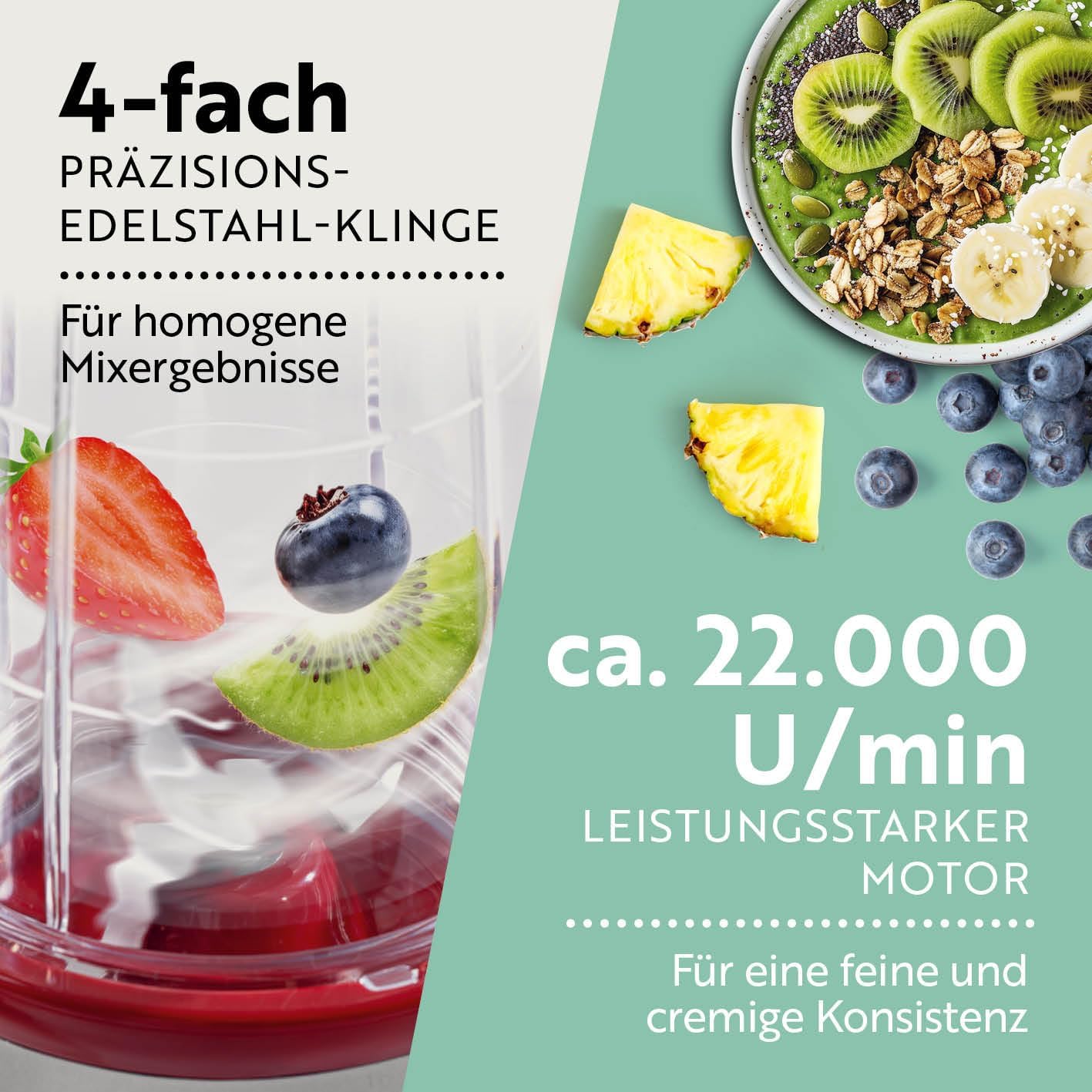 Power Pro Standmixer mit To-Go-Becher, Silber-rot | 400 W Power + | L-set