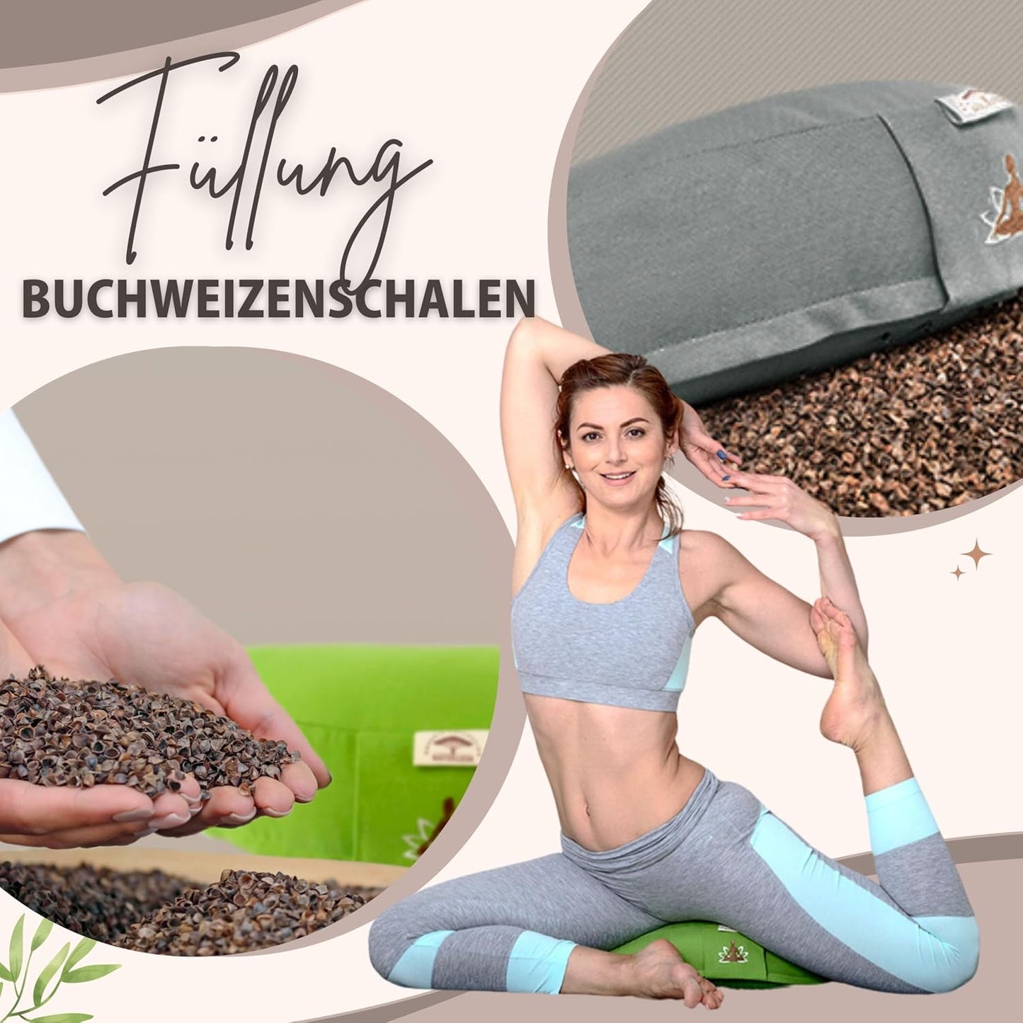 Halbmond Yogakissen mit Buchweizenschalen-Füllung, Grau 46 x 25 x 10 cm