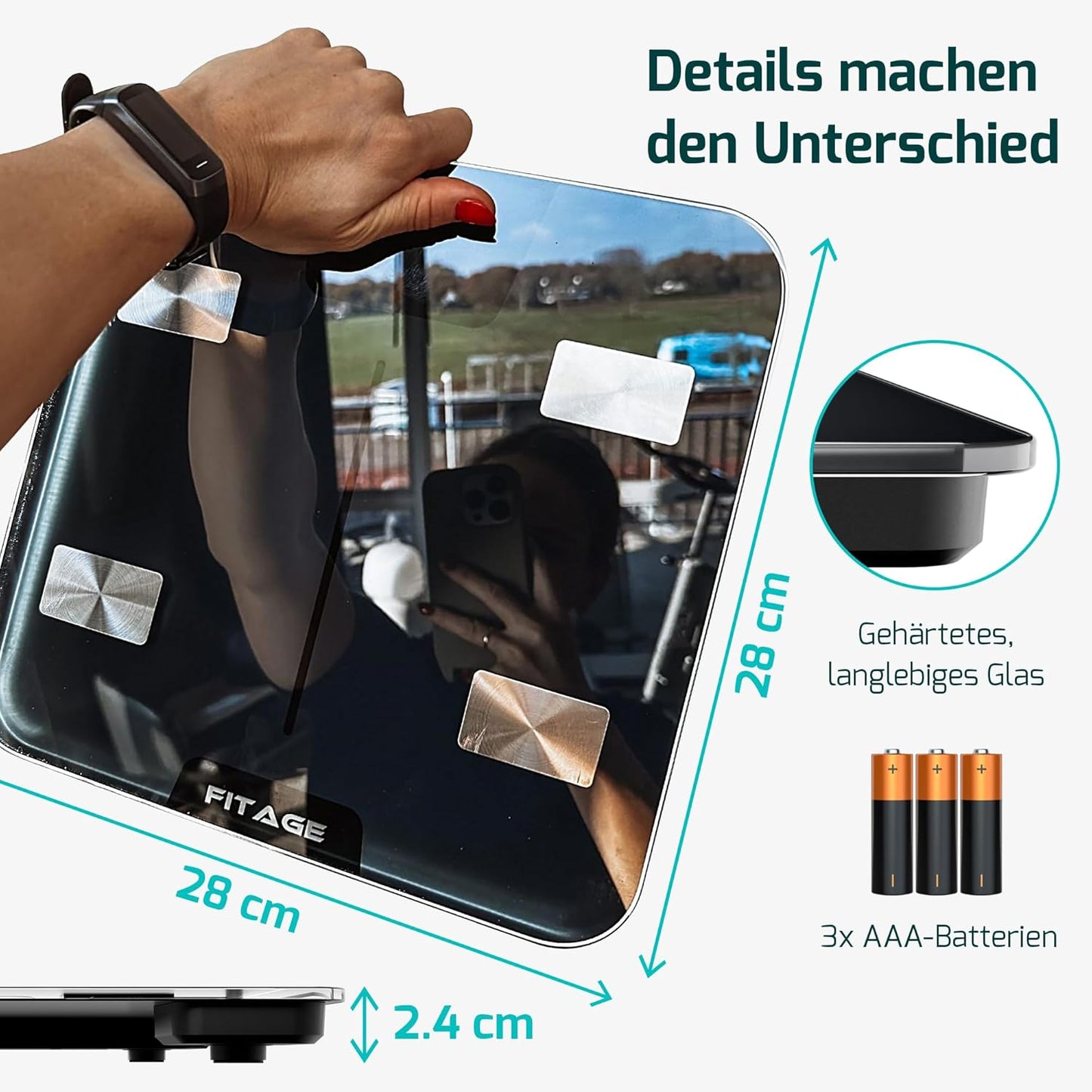 Körperanalysewaage mit App, Schwarz
